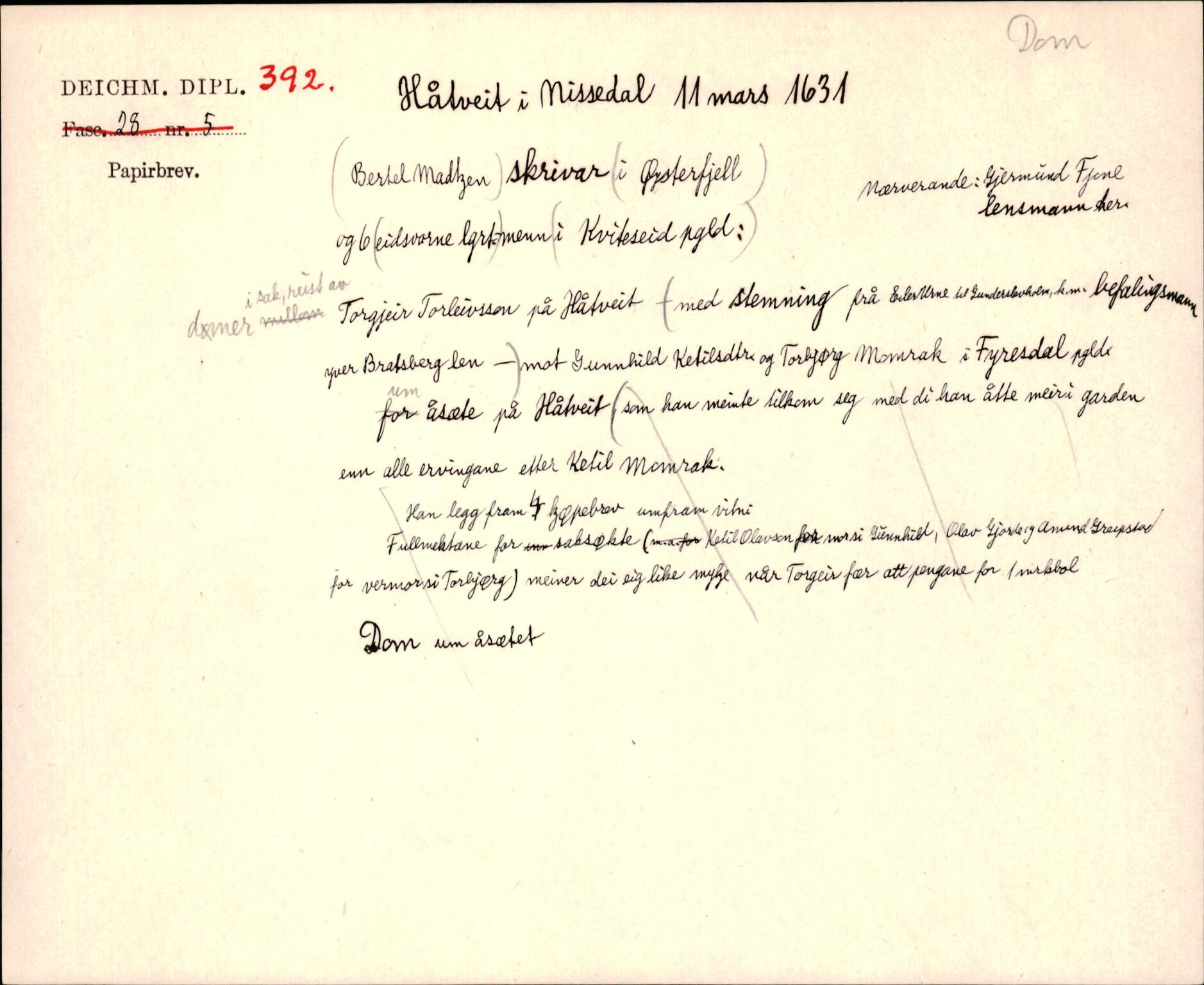 Riksarkivets diplomsamling, AV/RA-EA-5965/F35/F35j/L0001: Regestsedler: Deichmanske diplomer nr. 1-450, p. 815