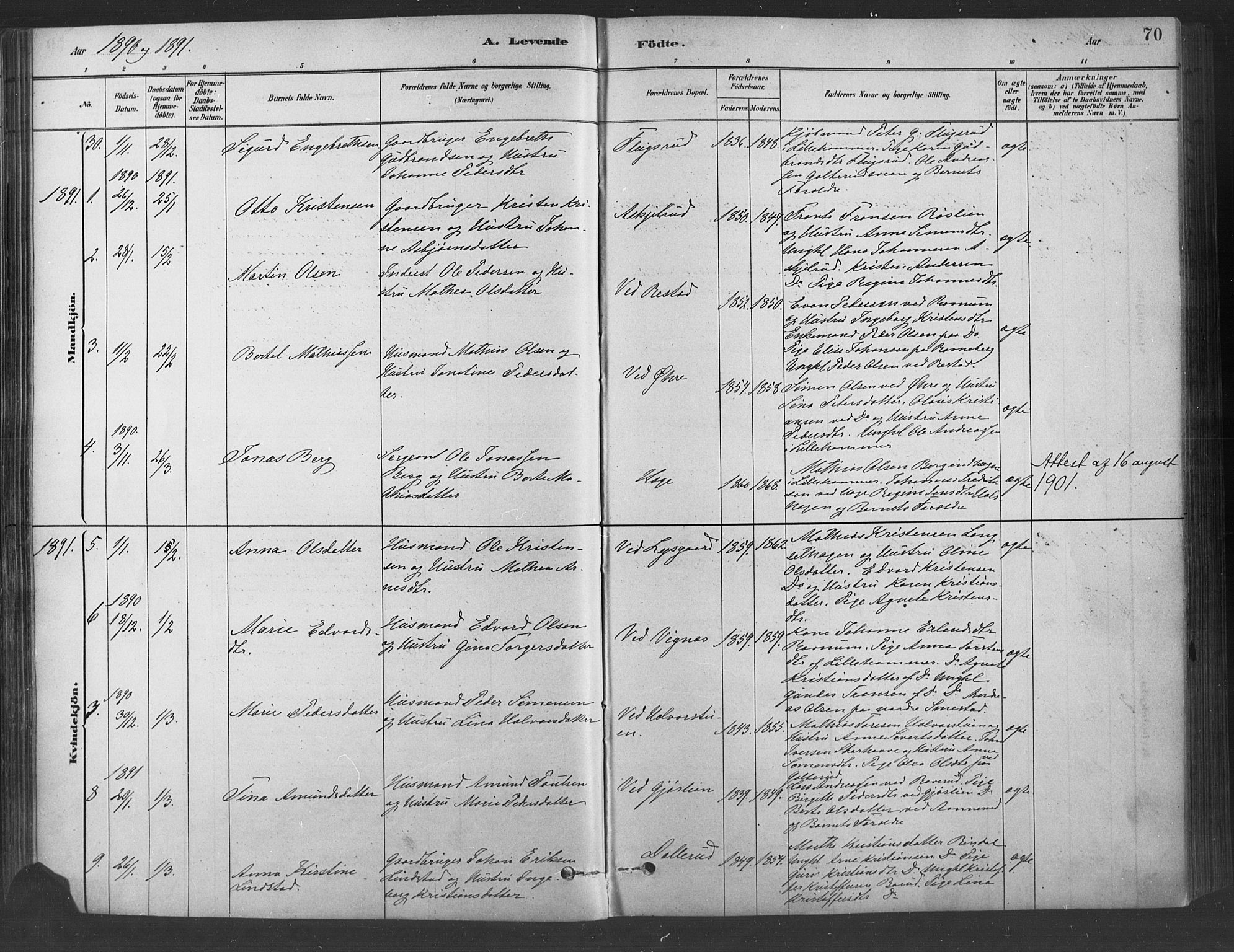 Fåberg prestekontor, SAH/PREST-086/H/Ha/Haa/L0009: Parish register (official) no. 9, 1879-1898, p. 70