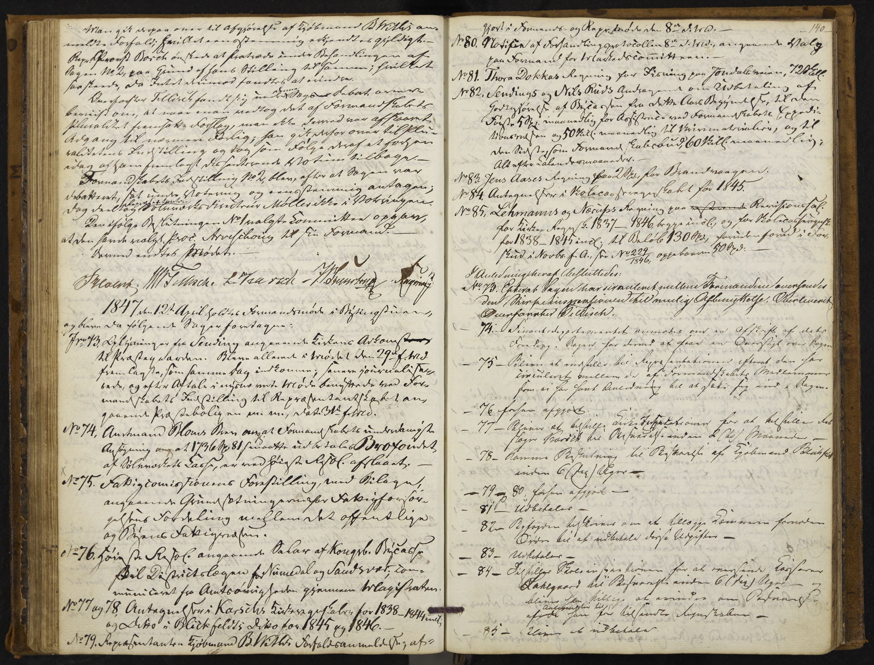Kongsberg formannskap og sentraladministrasjon, IKAK/0604021-1/A/L0001: Møtebok med register, 1837-1849, p. 140