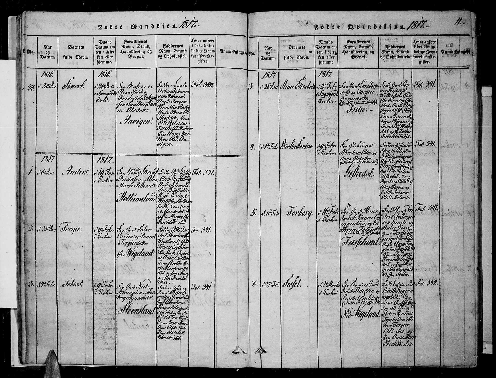 Sør-Audnedal sokneprestkontor, AV/SAK-1111-0039/F/Fa/Fab/L0005: Parish register (official) no. A 5, 1816-1830, p. 11