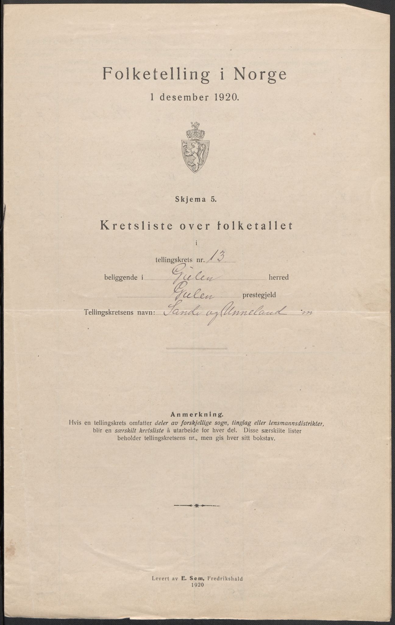 SAB, 1920 census for Gulen, 1920, p. 40