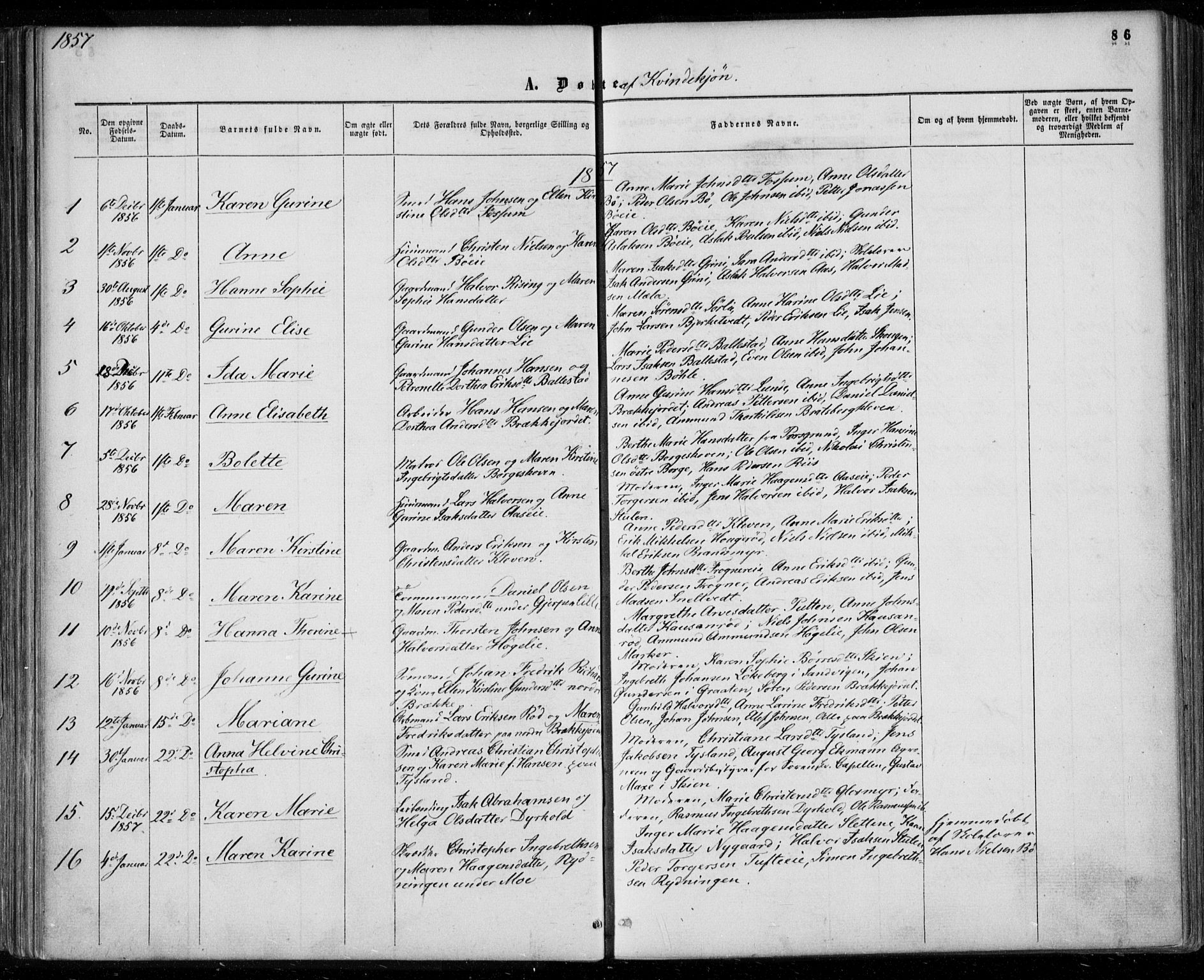 Gjerpen kirkebøker, AV/SAKO-A-265/F/Fa/L0008a: Parish register (official) no. I 8A, 1857-1871, p. 86