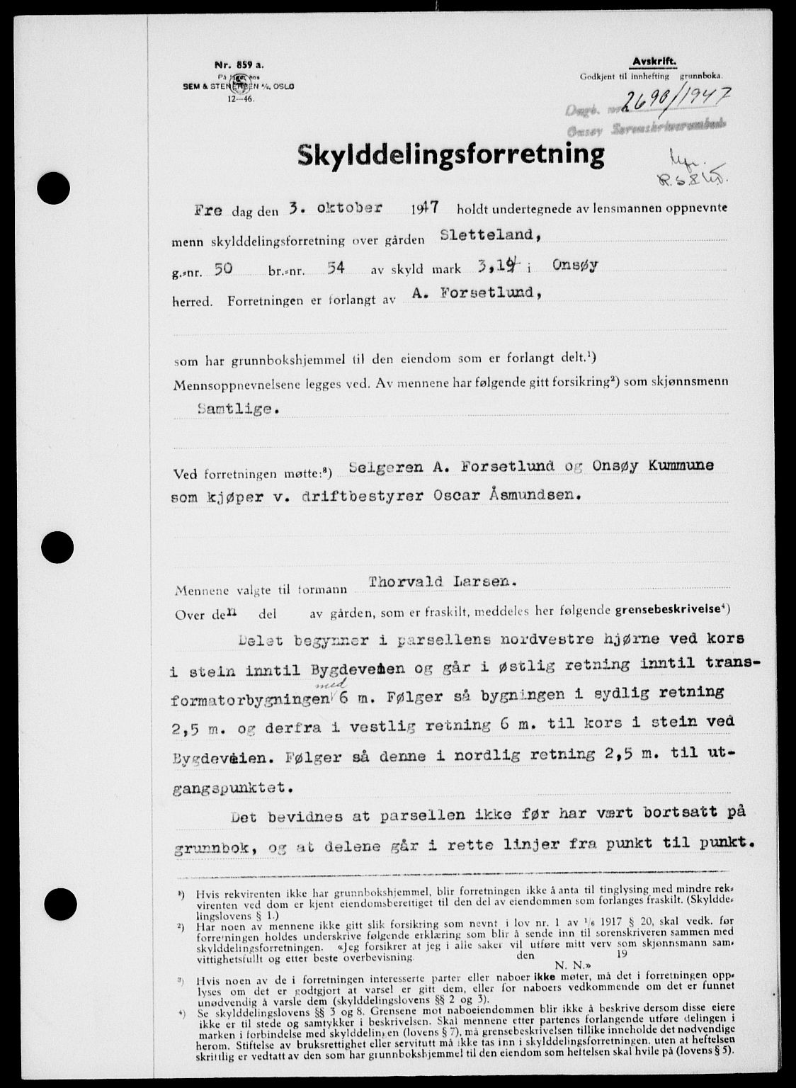 Onsøy sorenskriveri, SAO/A-10474/G/Ga/Gab/L0021: Mortgage book no. II A-21, 1947-1947, Diary no: : 2690/1947