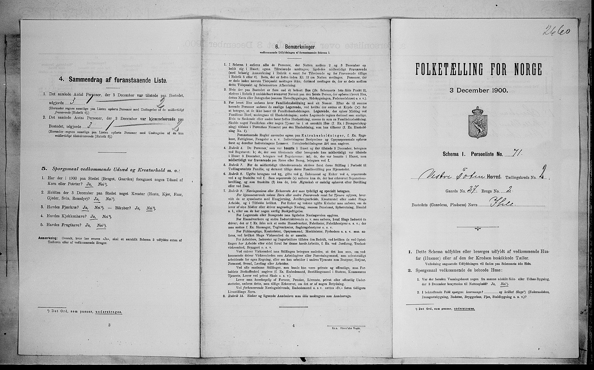 SAH, 1900 census for Vestre Toten, 1900, p. 452