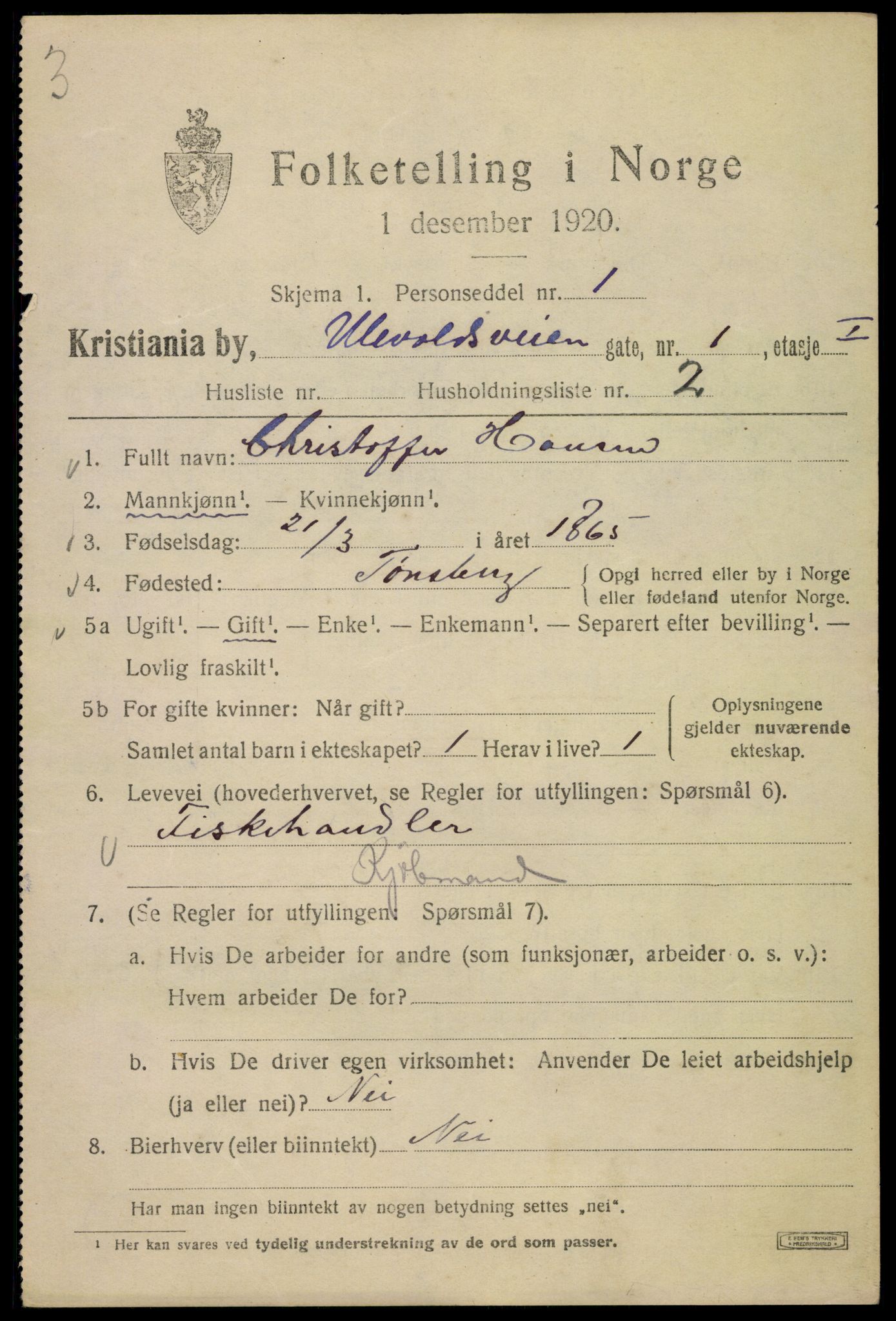 SAO, 1920 census for Kristiania, 1920, p. 612651