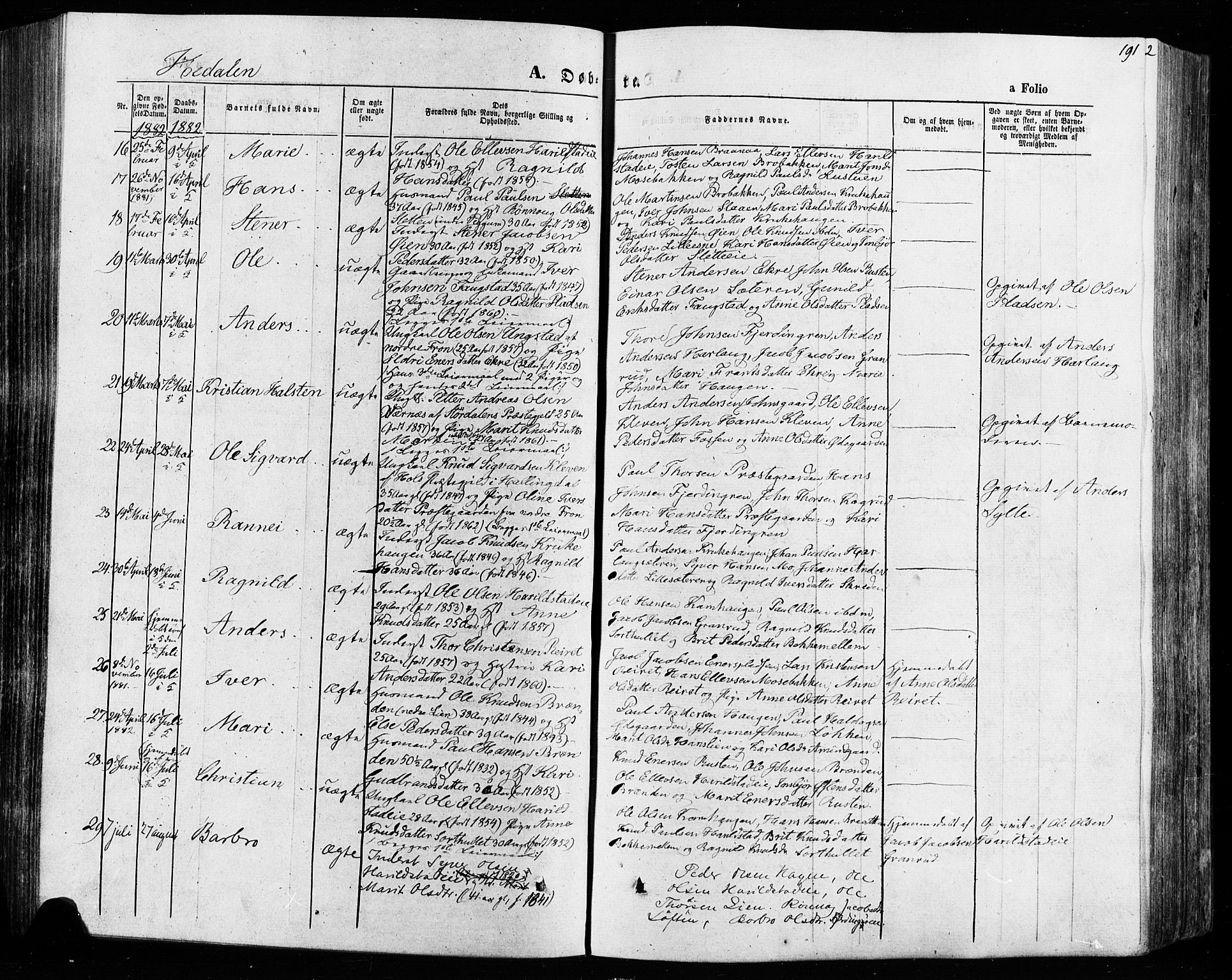 Vågå prestekontor, SAH/PREST-076/H/Ha/Haa/L0007: Parish register (official) no. 7 /2, 1873-1886, p. 191