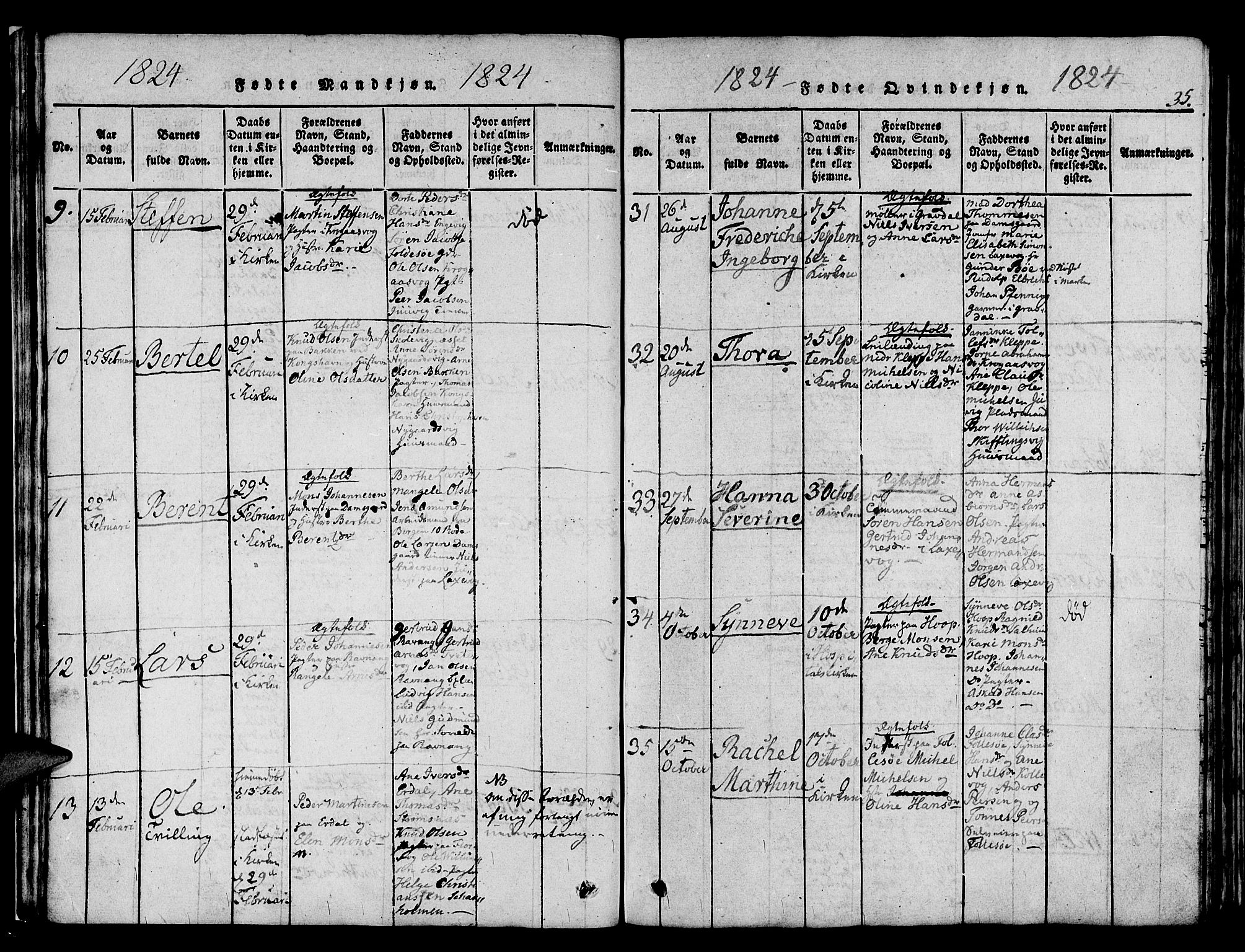 Askøy Sokneprestembete, AV/SAB-A-74101/H/Ha/Haa/Haaa/L0003: Parish register (official) no. A 3, 1815-1825, p. 35