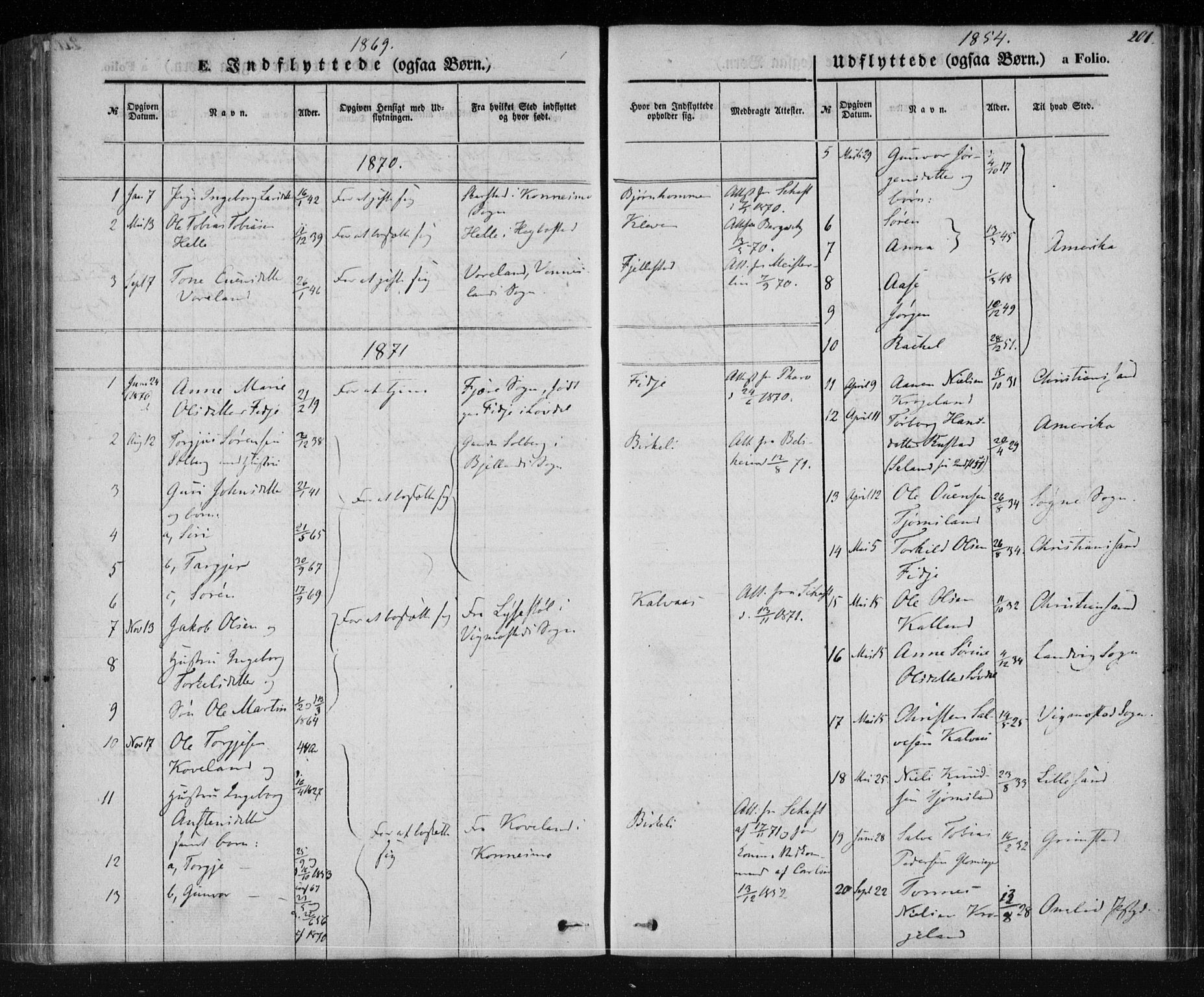 Holum sokneprestkontor, SAK/1111-0022/F/Fa/Fab/L0005: Parish register (official) no. A 5, 1847-1874, p. 201