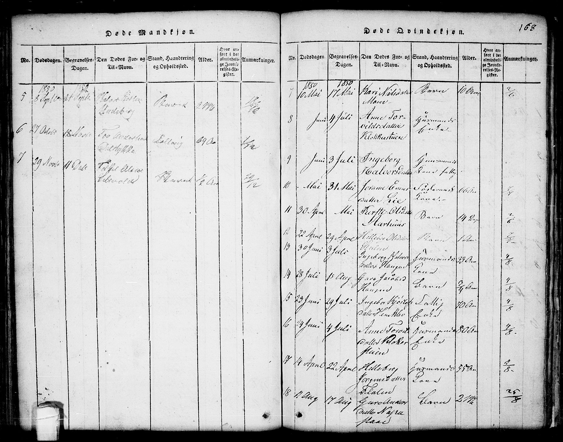 Seljord kirkebøker, AV/SAKO-A-20/G/Ga/L0001: Parish register (copy) no. I 1, 1815-1854, p. 168