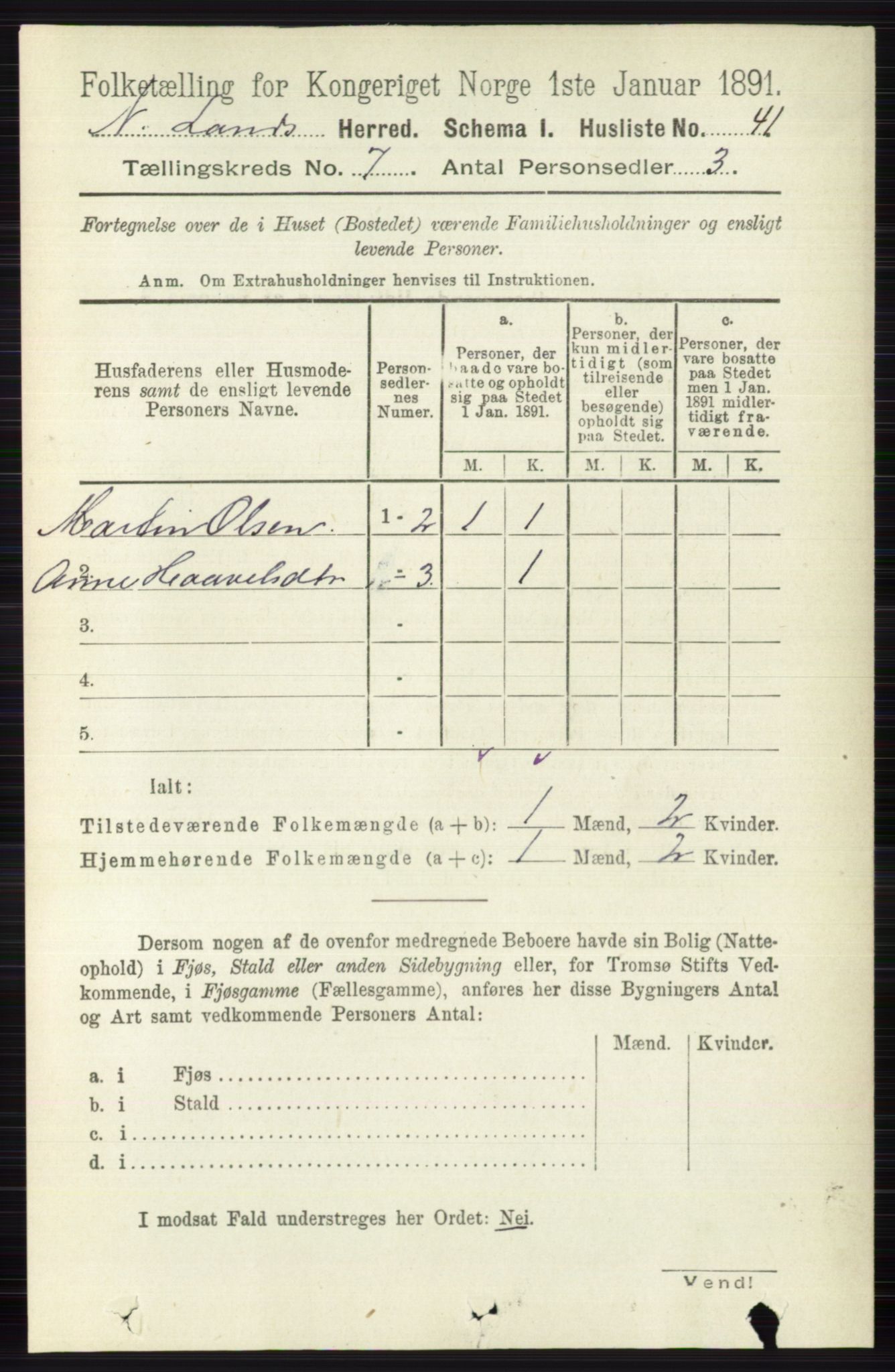 RA, 1891 census for 0538 Nordre Land, 1891, p. 1930