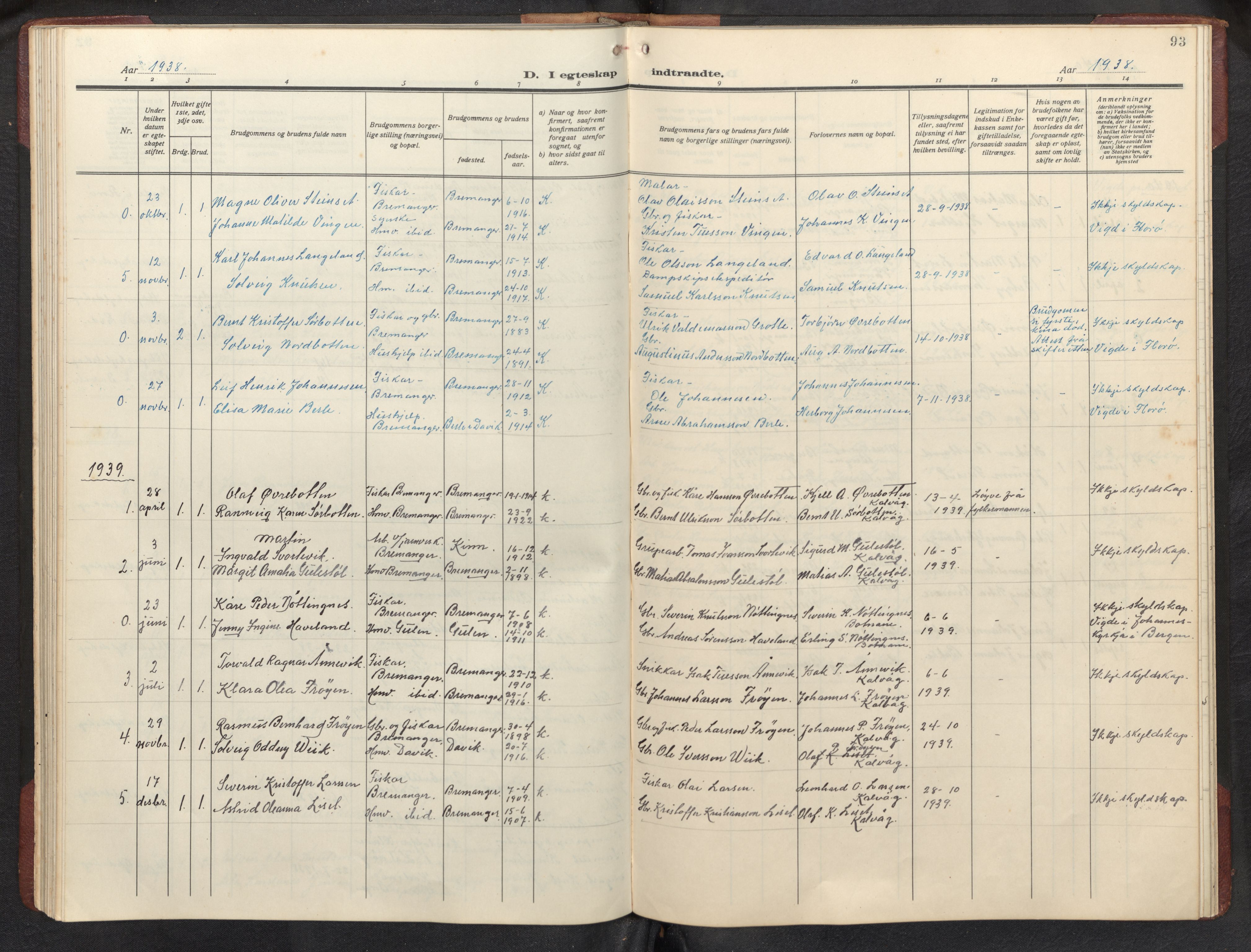 Bremanger sokneprestembete, SAB/A-82201/H/Hab/Habb/L0002: Parish register (copy) no. B 2, 1926-1945, p. 92b-93a