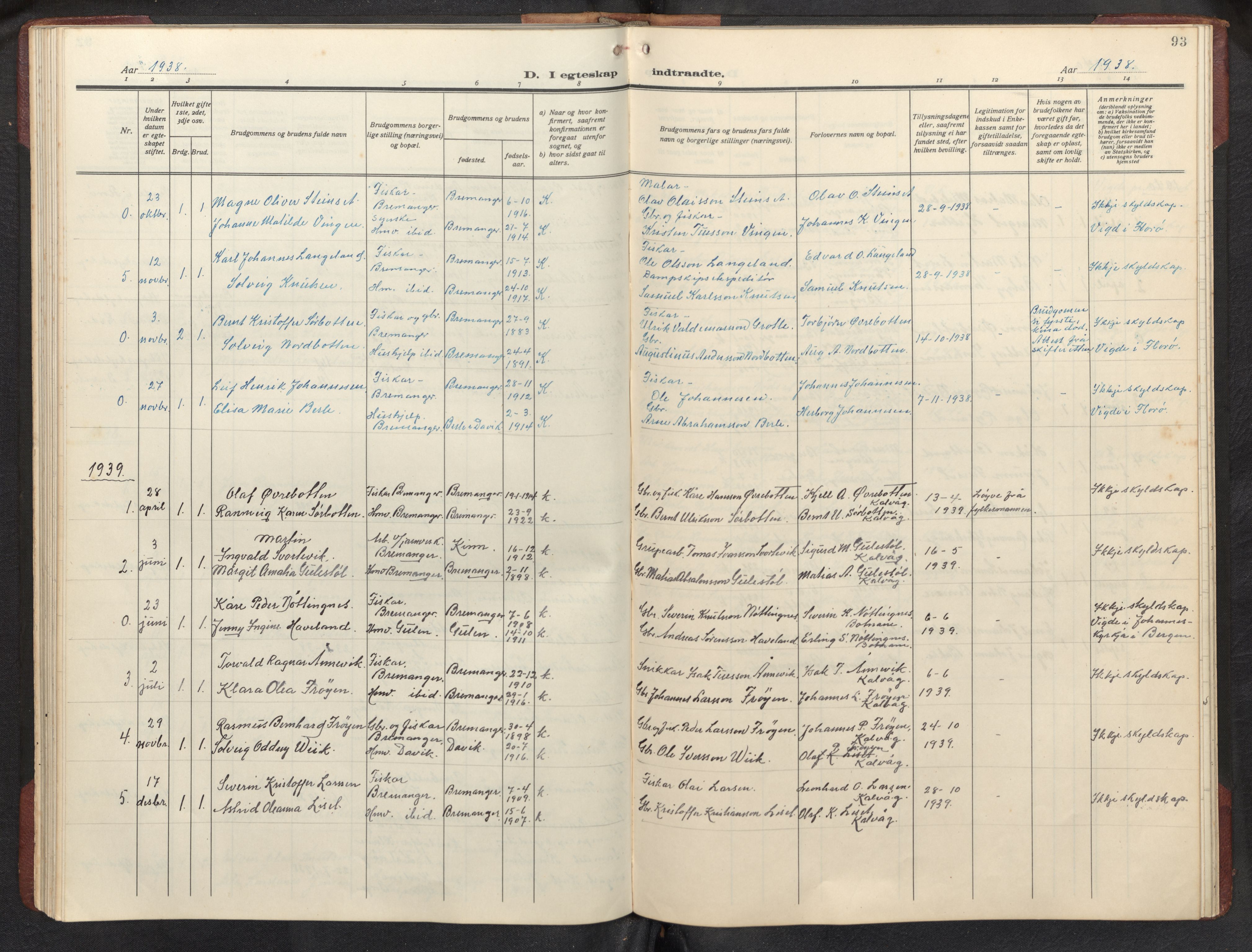 Bremanger sokneprestembete, AV/SAB-A-82201/H/Hab/Habb/L0002: Parish register (copy) no. B 2, 1926-1945, p. 92b-93a