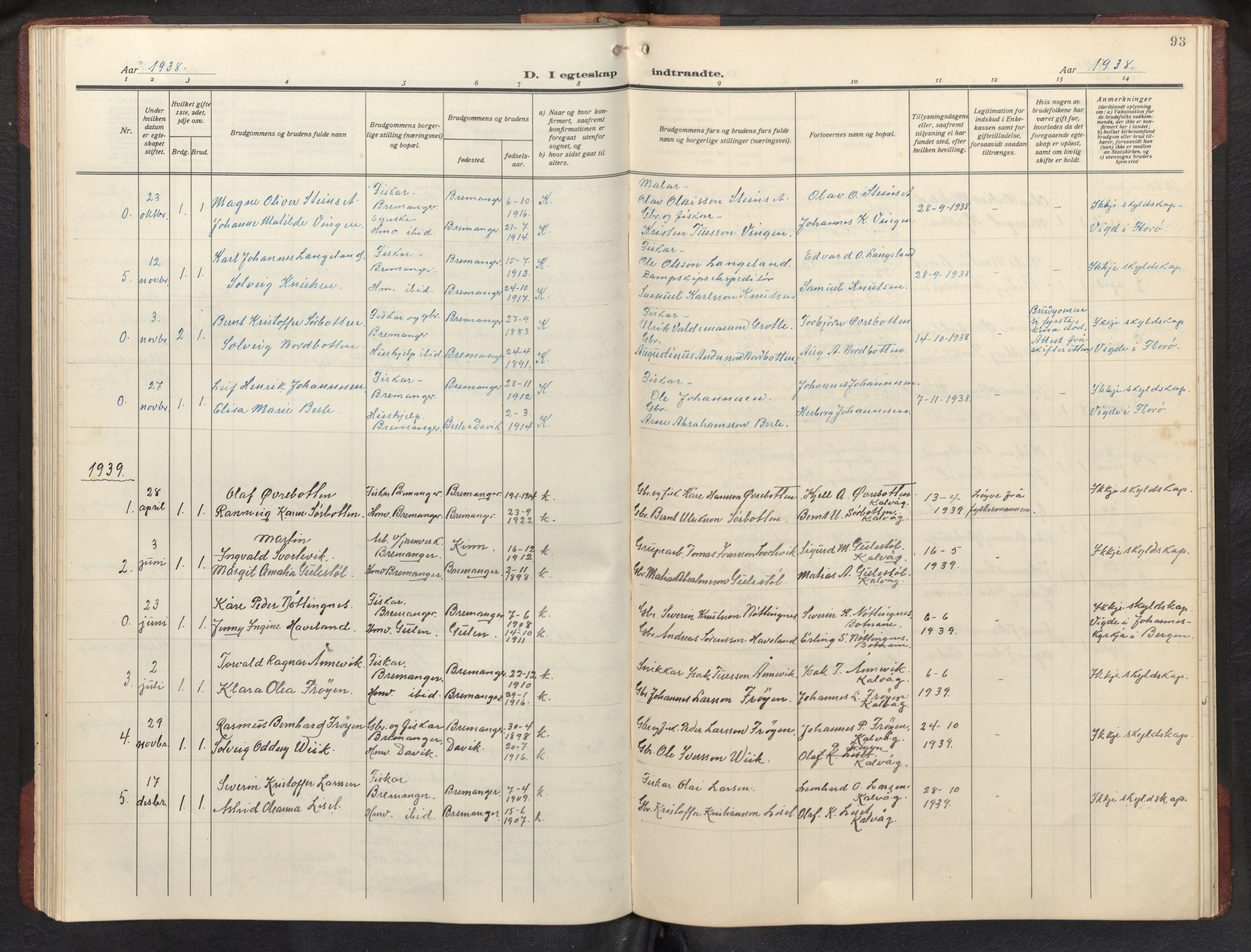 Bremanger sokneprestembete, AV/SAB-A-82201/H/Hab/Habb/L0002: Parish register (copy) no. B 2, 1926-1945, p. 92b-93a