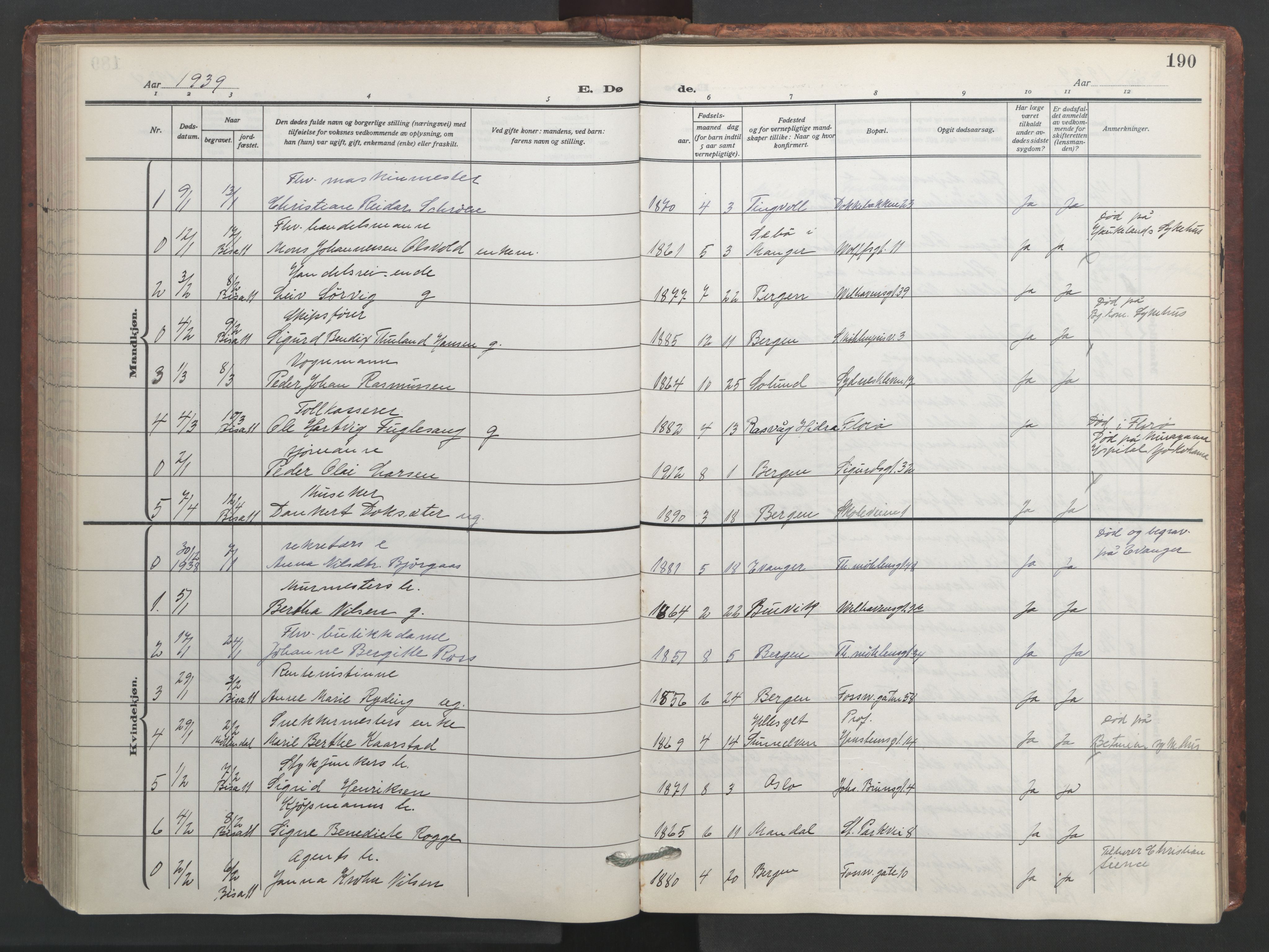 Johanneskirken sokneprestembete, SAB/A-76001/H/Hab: Parish register (copy) no. D 2, 1916-1950, p. 189b-190a