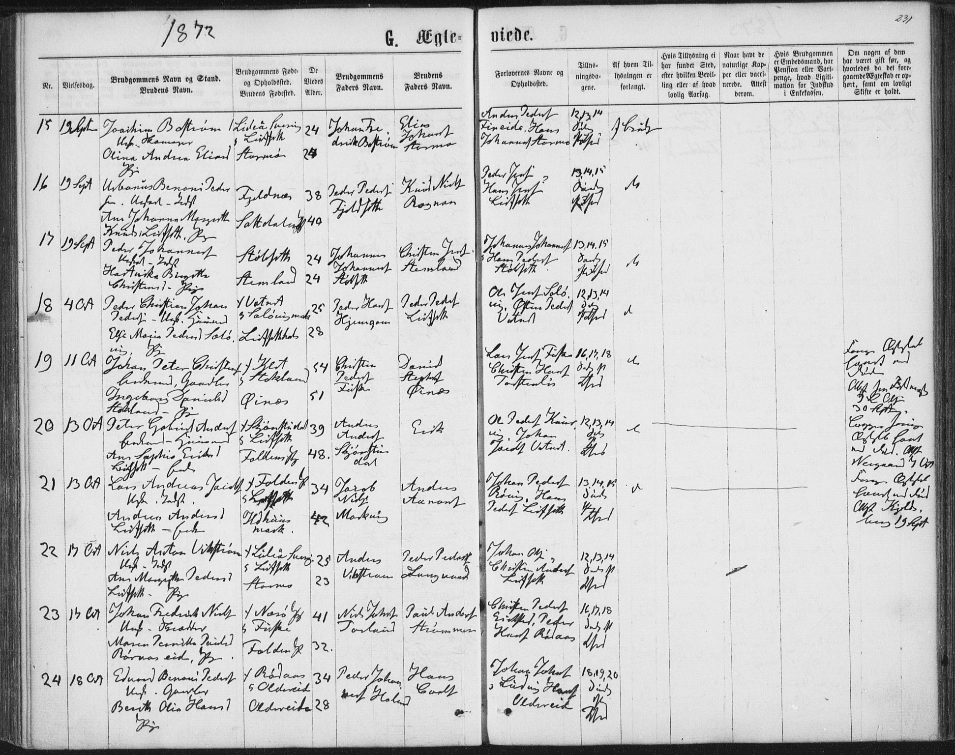 Ministerialprotokoller, klokkerbøker og fødselsregistre - Nordland, AV/SAT-A-1459/852/L0739: Parish register (official) no. 852A09, 1866-1877, p. 231
