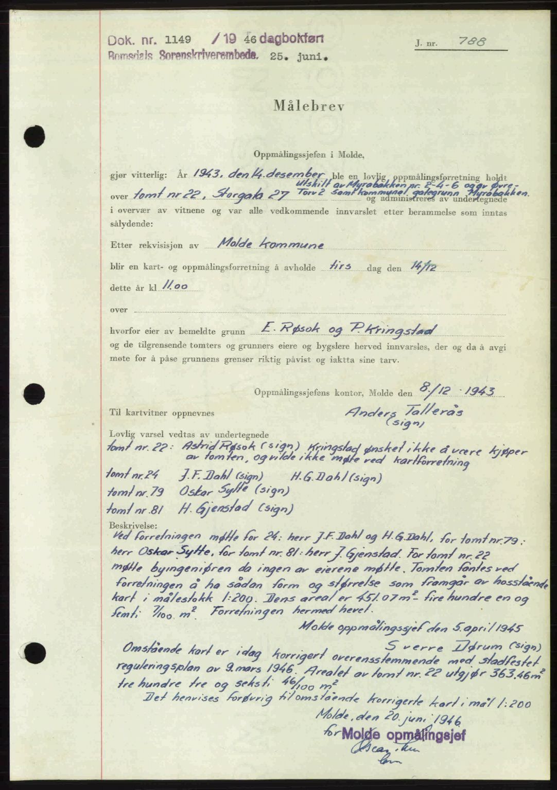 Romsdal sorenskriveri, AV/SAT-A-4149/1/2/2C: Mortgage book no. A20, 1946-1946, Diary no: : 1149/1946