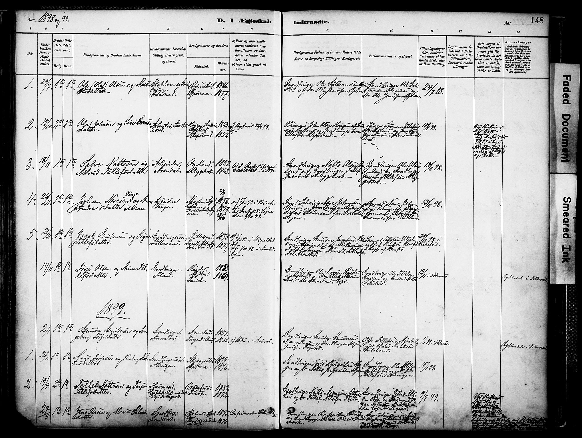 Evje sokneprestkontor, AV/SAK-1111-0008/F/Fa/Faa/L0007: Parish register (official) no. A 7, 1884-1909, p. 148