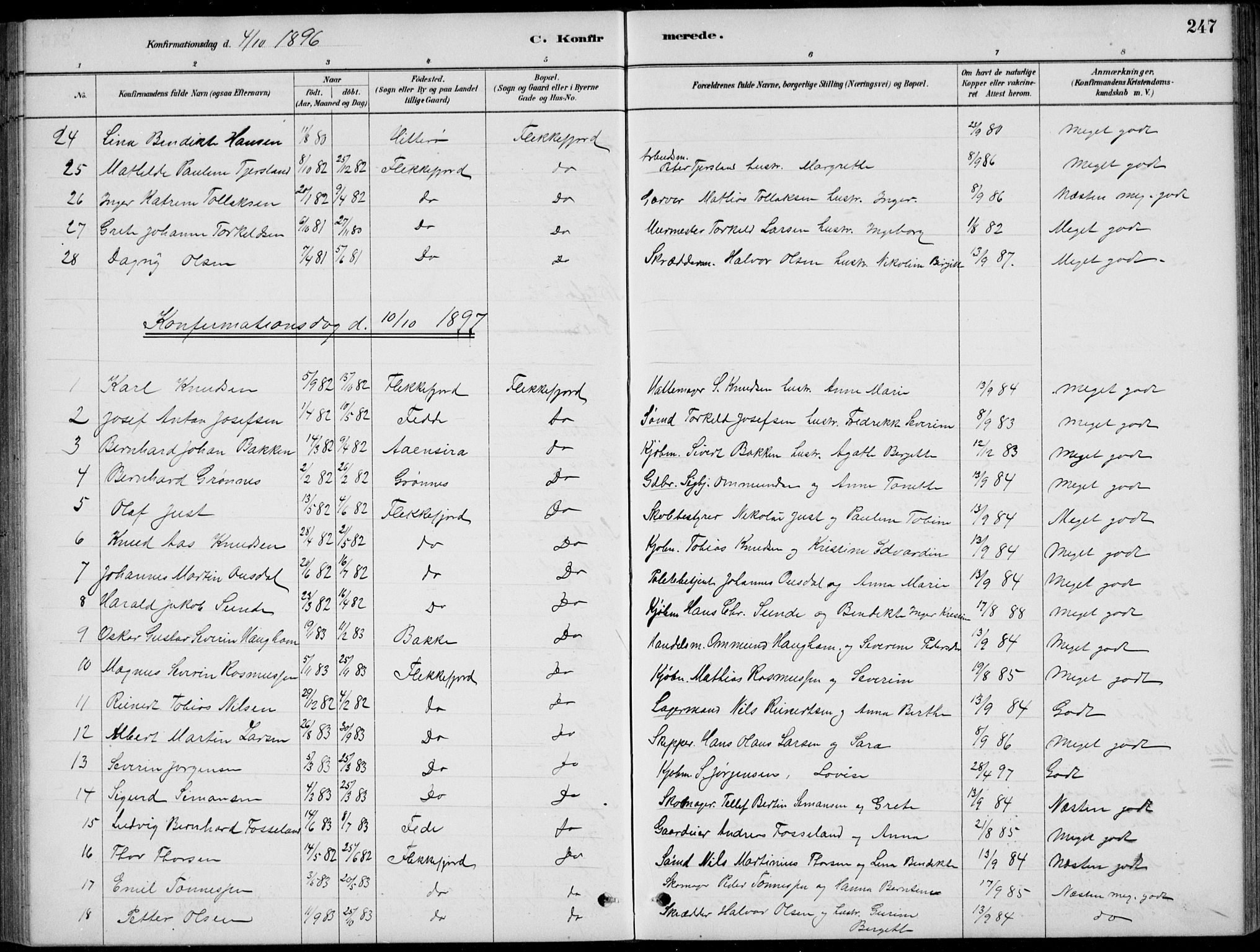 Flekkefjord sokneprestkontor, SAK/1111-0012/F/Fb/Fbc/L0007: Parish register (copy) no. B 7, 1880-1902, p. 247