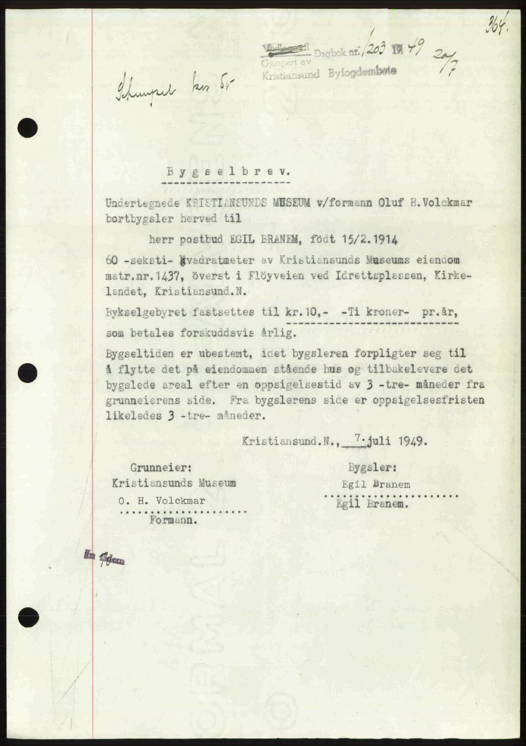 Kristiansund byfogd, AV/SAT-A-4587/A/27: Mortgage book no. 45, 1948-1949, Diary no: : 1203/1949