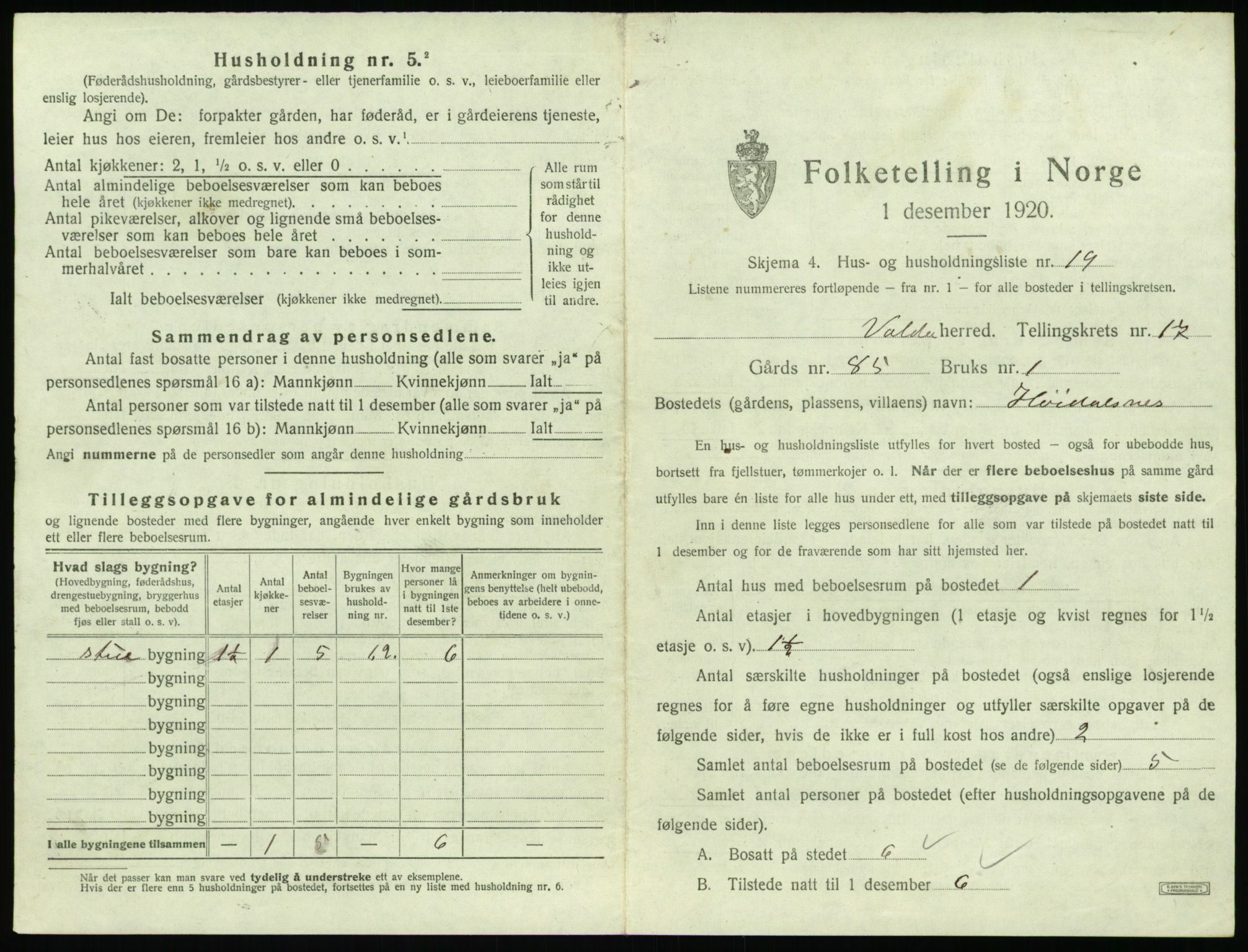 SAT, 1920 census for Volda, 1920, p. 1276