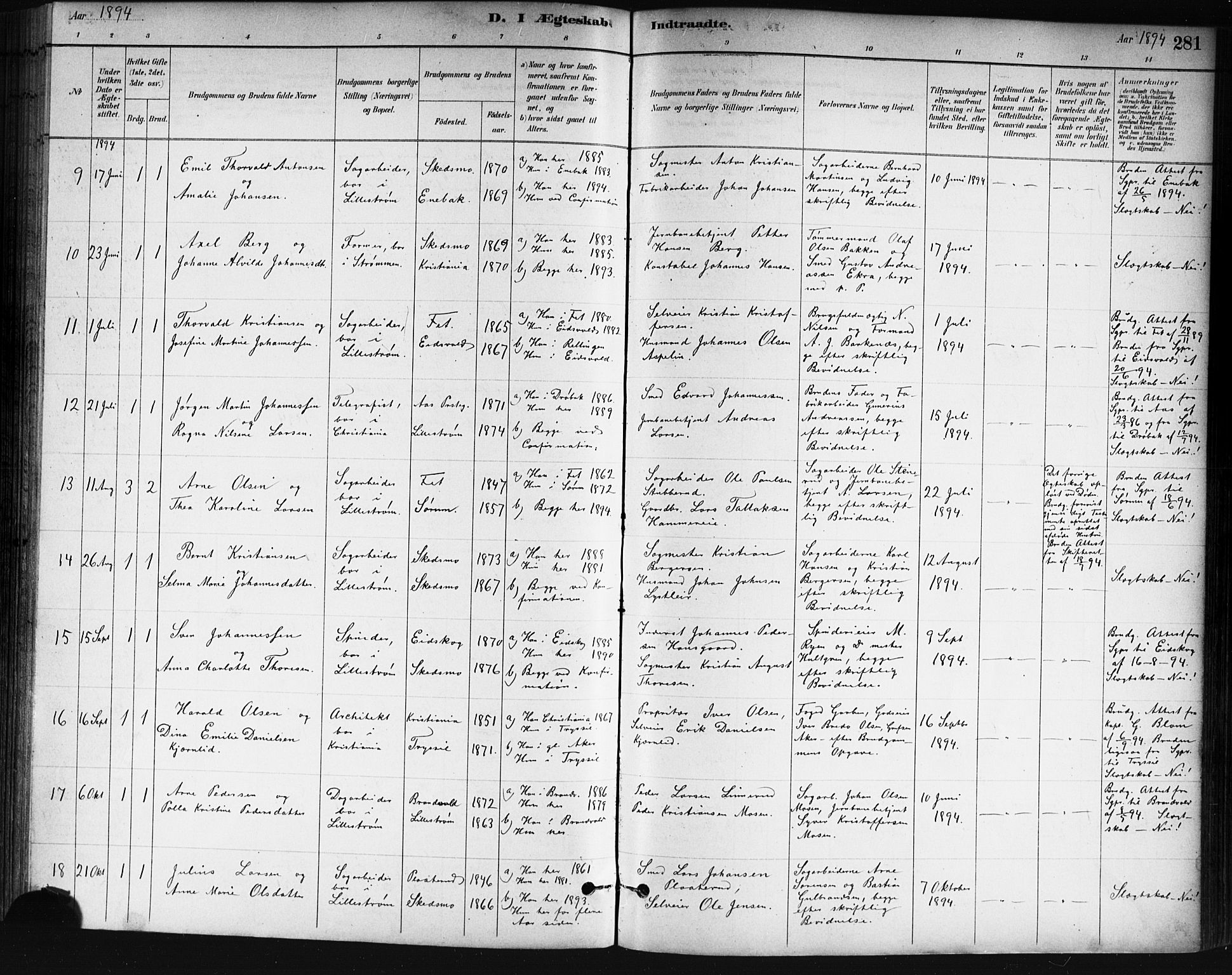 Skedsmo prestekontor Kirkebøker, SAO/A-10033a/G/Ga/L0004: Parish register (copy) no. I 4, 1883-1895, p. 281