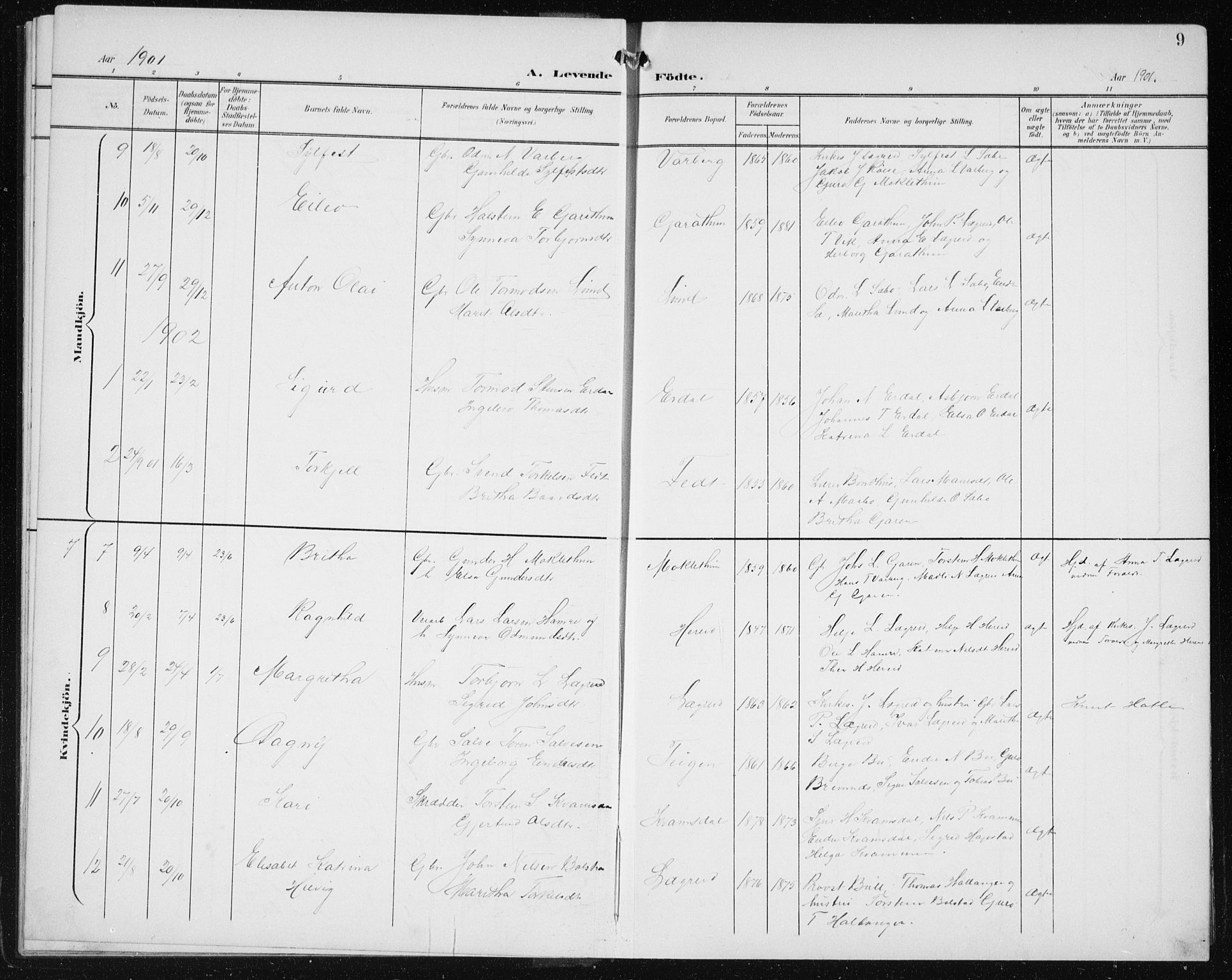 Ullensvang sokneprestembete, SAB/A-78701/H/Hab: Parish register (copy) no. C  3, 1899-1932, p. 9