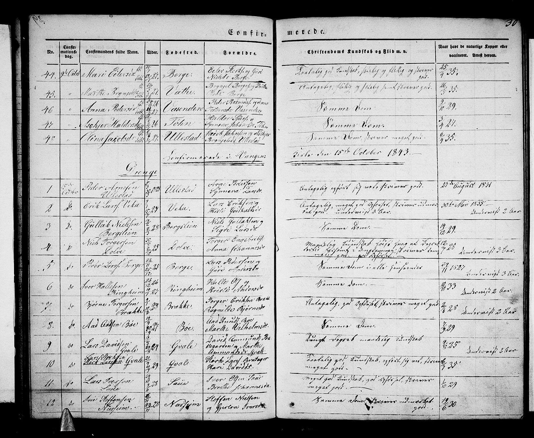 Voss sokneprestembete, AV/SAB-A-79001/H/Haa: Parish register (official) no. A 14, 1837-1847, p. 30