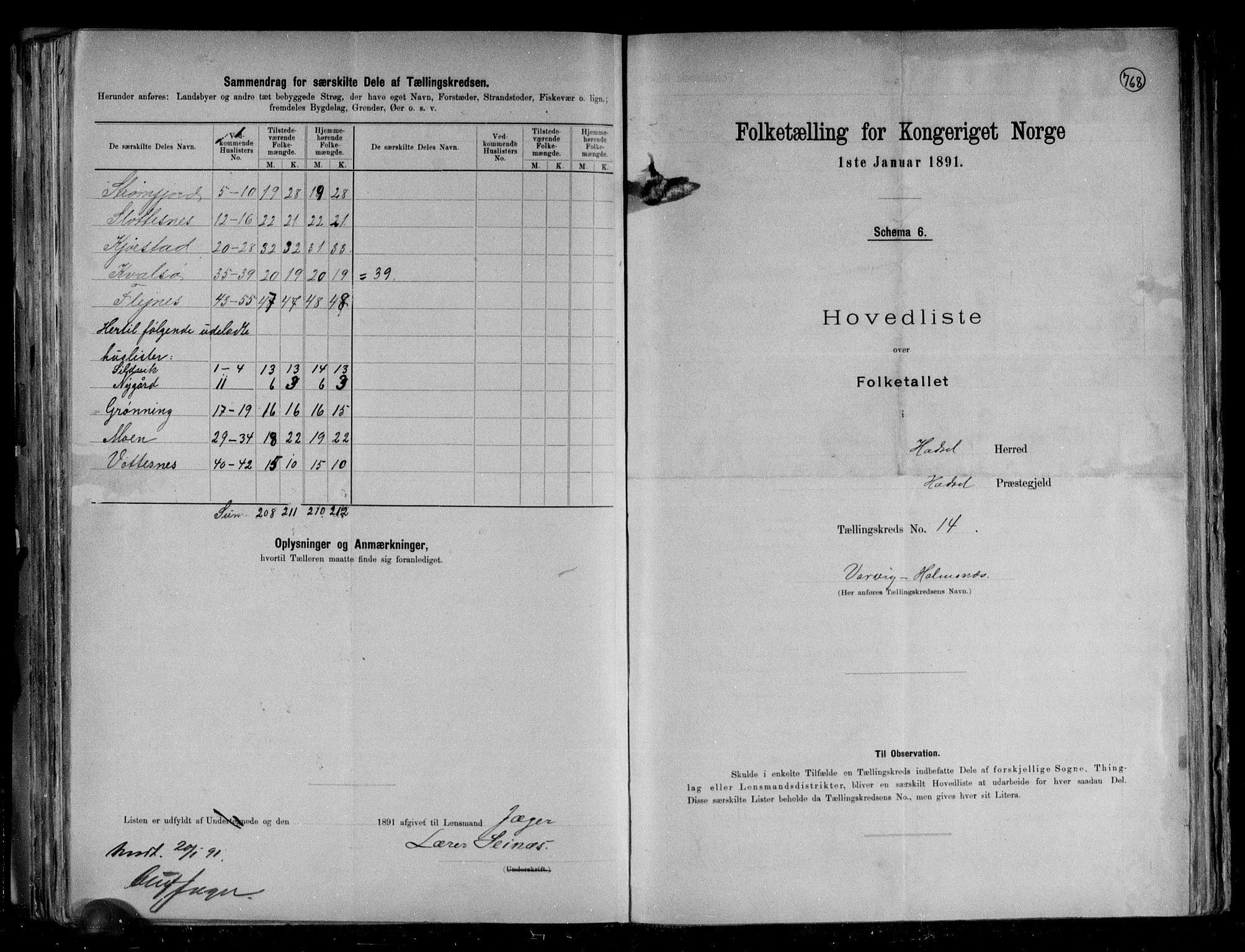 RA, 1891 census for 1866 Hadsel, 1891, p. 33