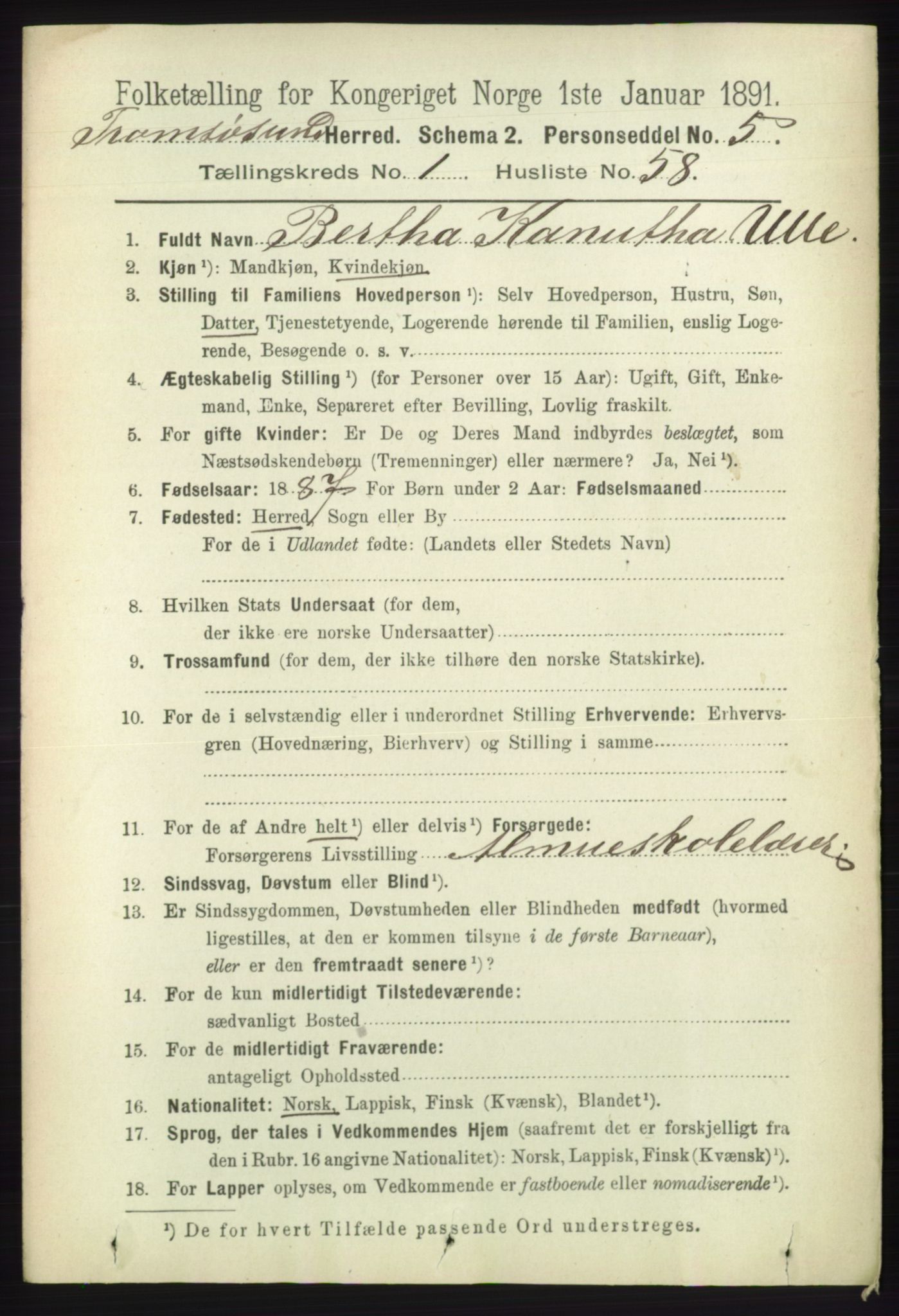 RA, 1891 census for 1934 Tromsøysund, 1891, p. 509