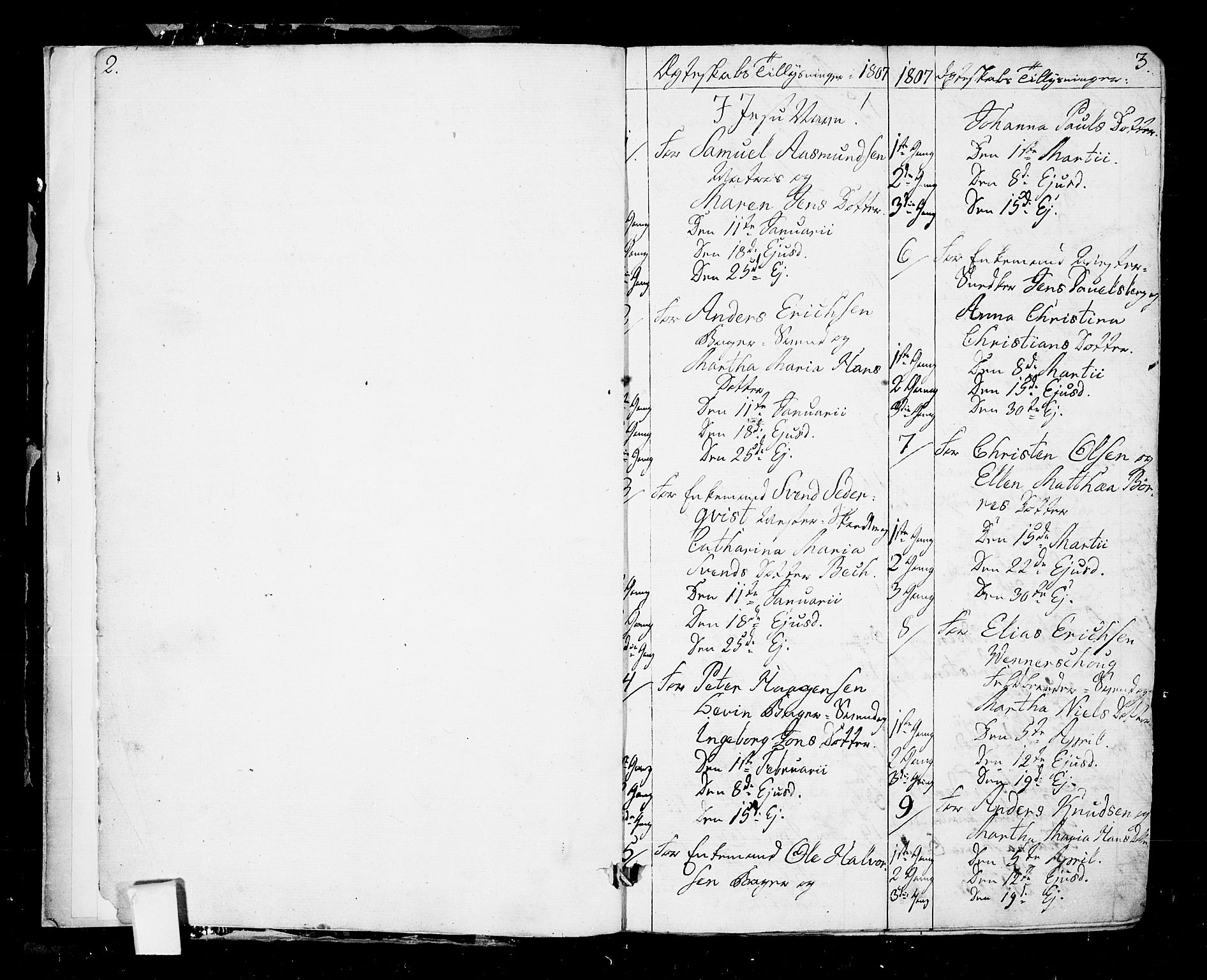 Oslo domkirke Kirkebøker, SAO/A-10752/F/Fa/L0006: Parish register (official) no. 6, 1807-1817, p. 2-3