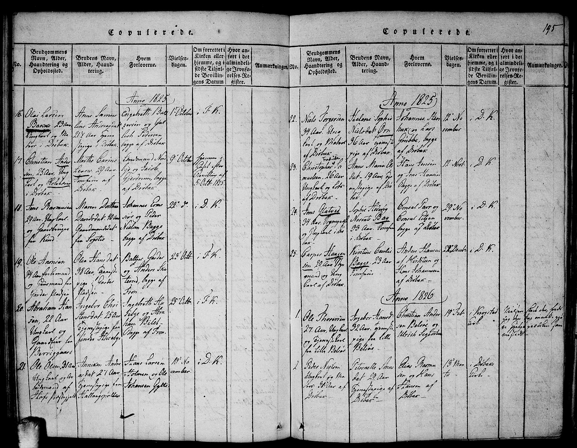 Drøbak prestekontor Kirkebøker, SAO/A-10142a/F/Fa/L0001: Parish register (official) no. I 1, 1816-1842, p. 195