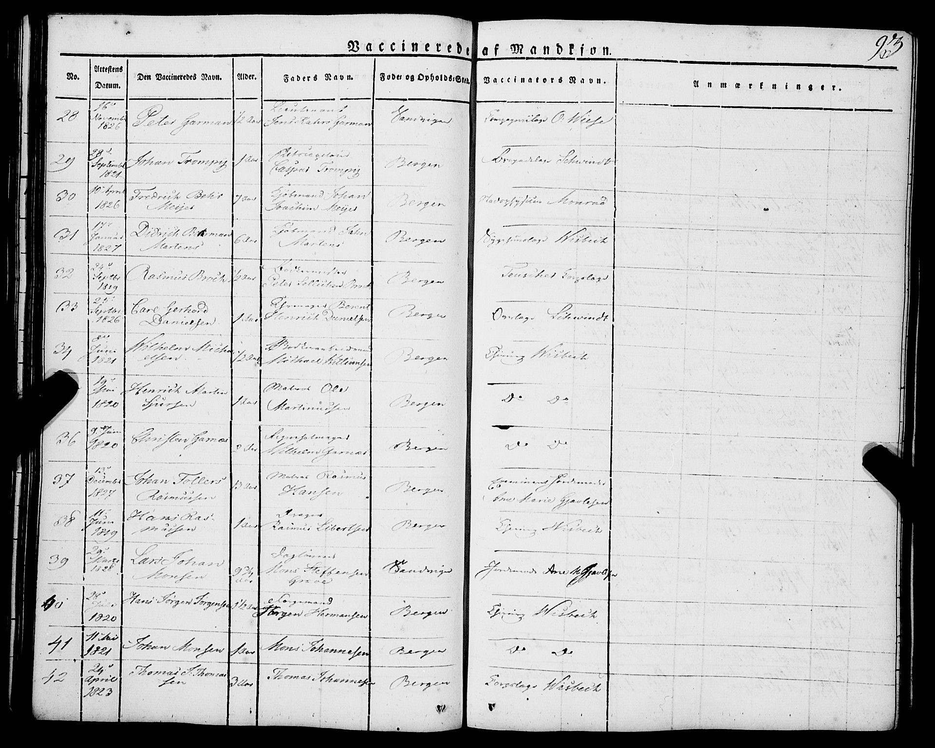 Korskirken sokneprestembete, AV/SAB-A-76101/H/Haa/L0050: Parish register (official) no. F 1, 1821-1869, p. 93