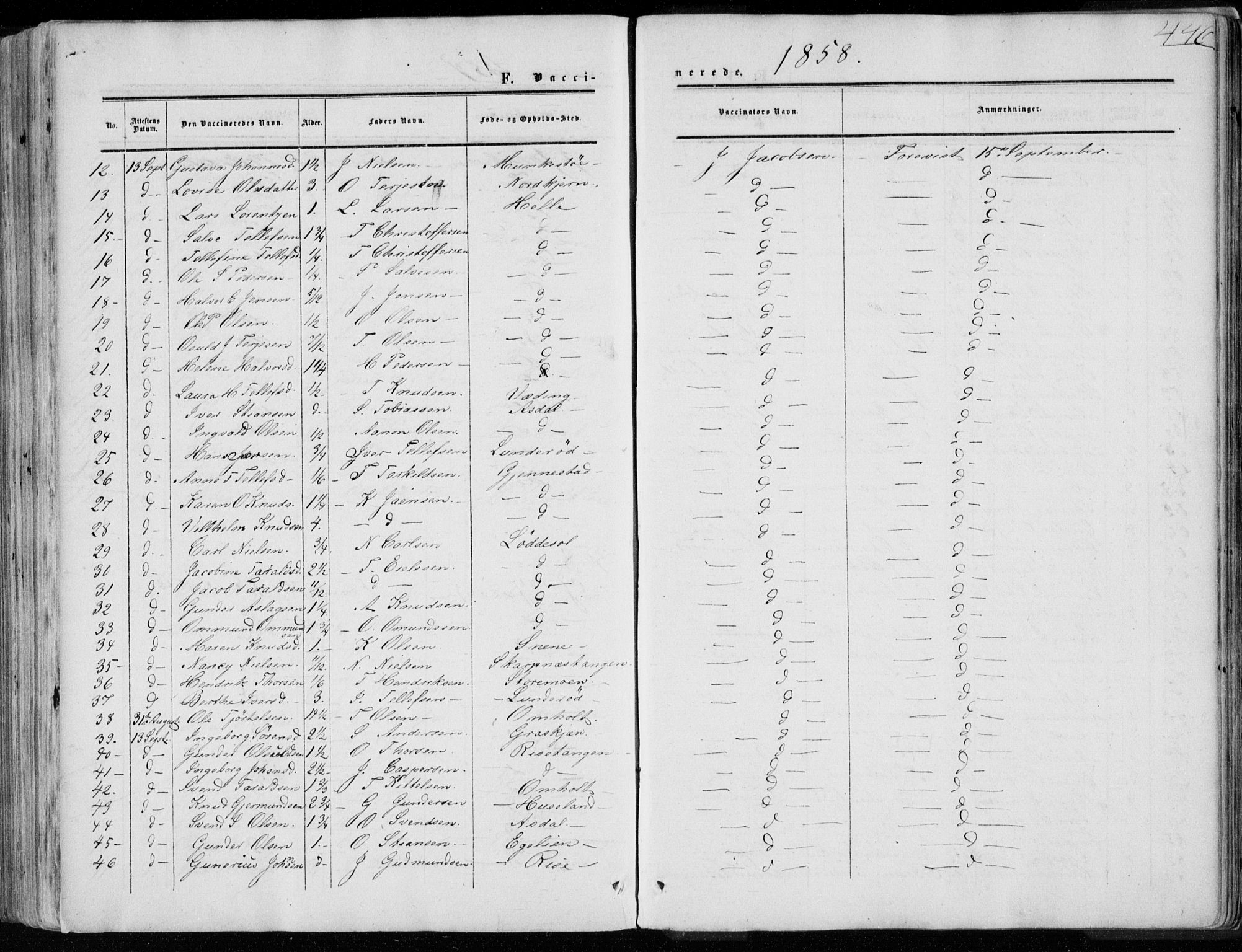 Øyestad sokneprestkontor, AV/SAK-1111-0049/F/Fa/L0015: Parish register (official) no. A 15, 1857-1873, p. 446