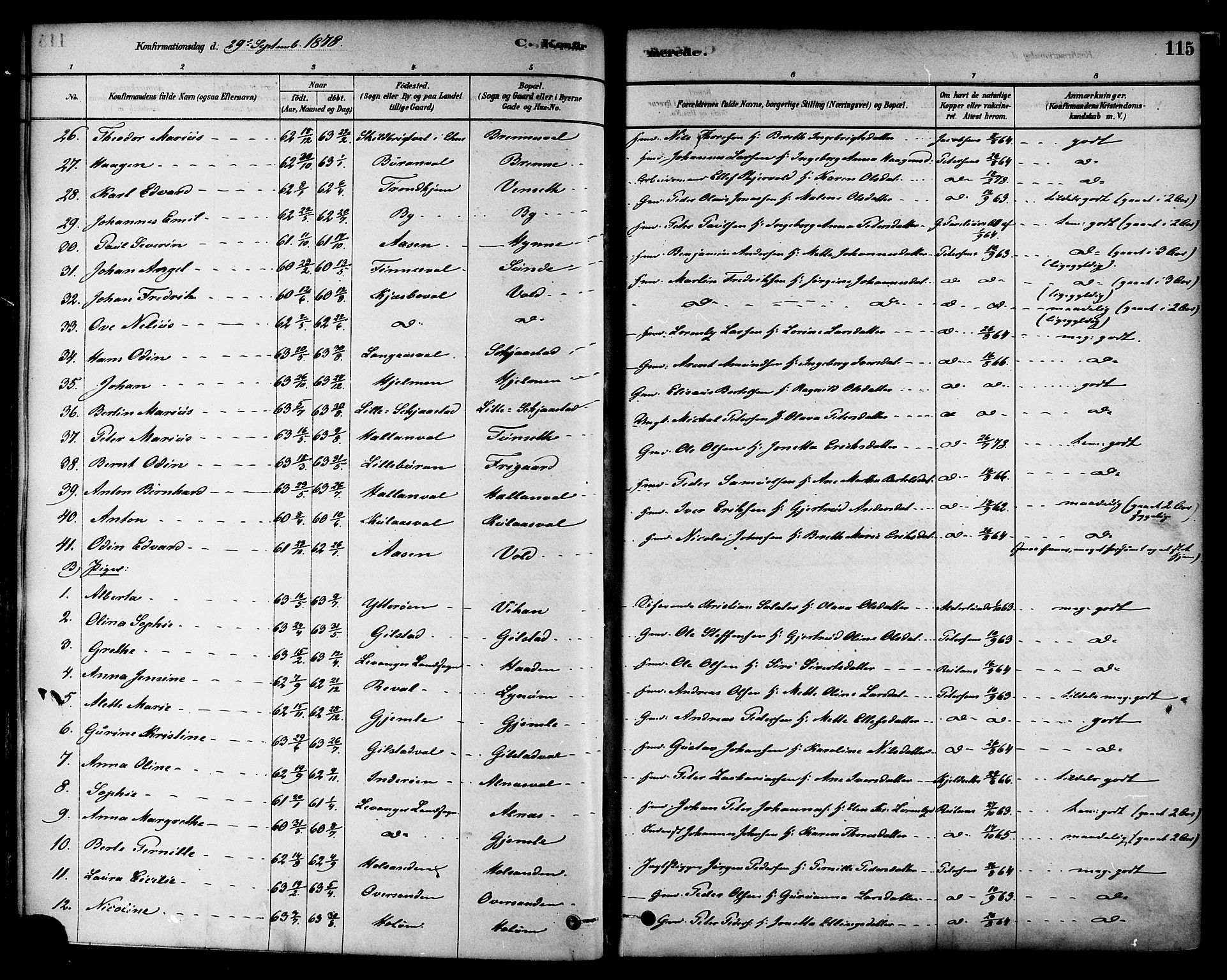 Ministerialprotokoller, klokkerbøker og fødselsregistre - Nord-Trøndelag, SAT/A-1458/717/L0159: Parish register (official) no. 717A09, 1878-1898, p. 115
