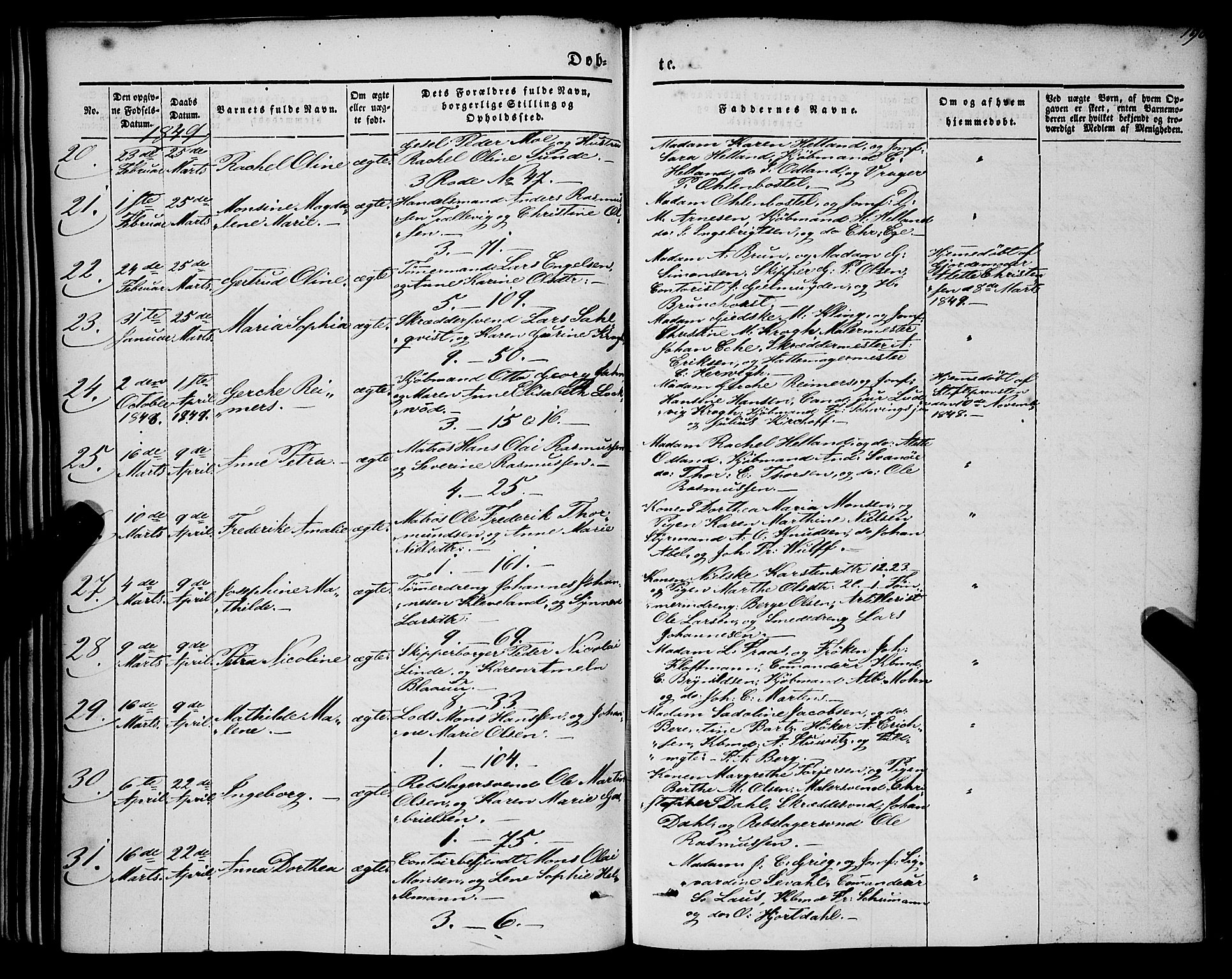 Nykirken Sokneprestembete, AV/SAB-A-77101/H/Haa/L0014: Parish register (official) no. B 1, 1844-1858, p. 190