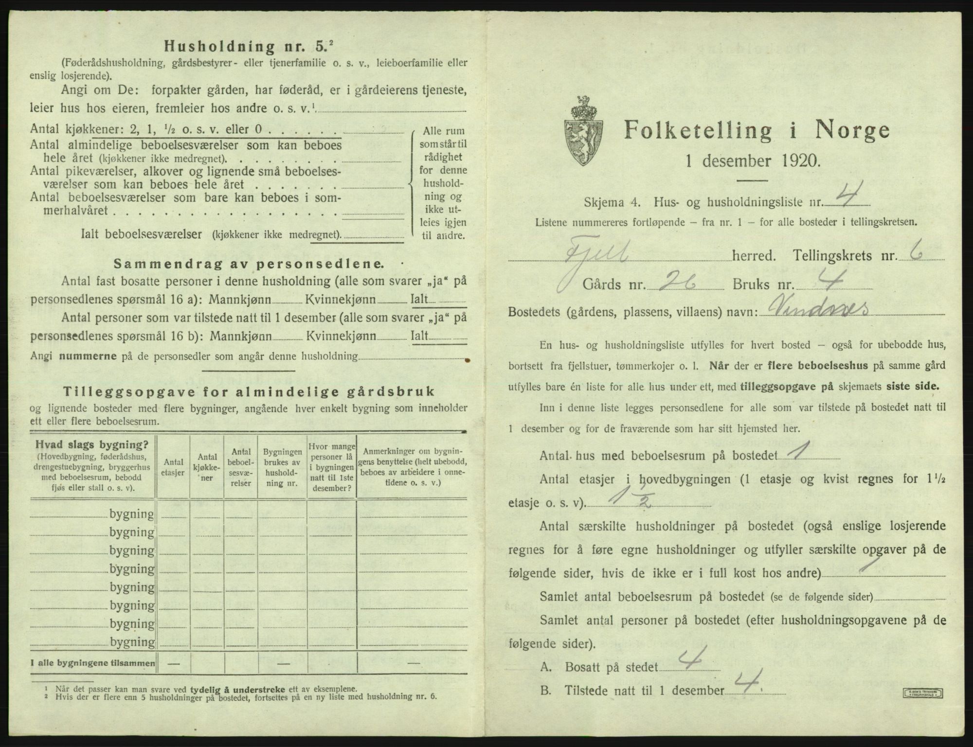 SAB, 1920 census for Fjell, 1920, p. 622