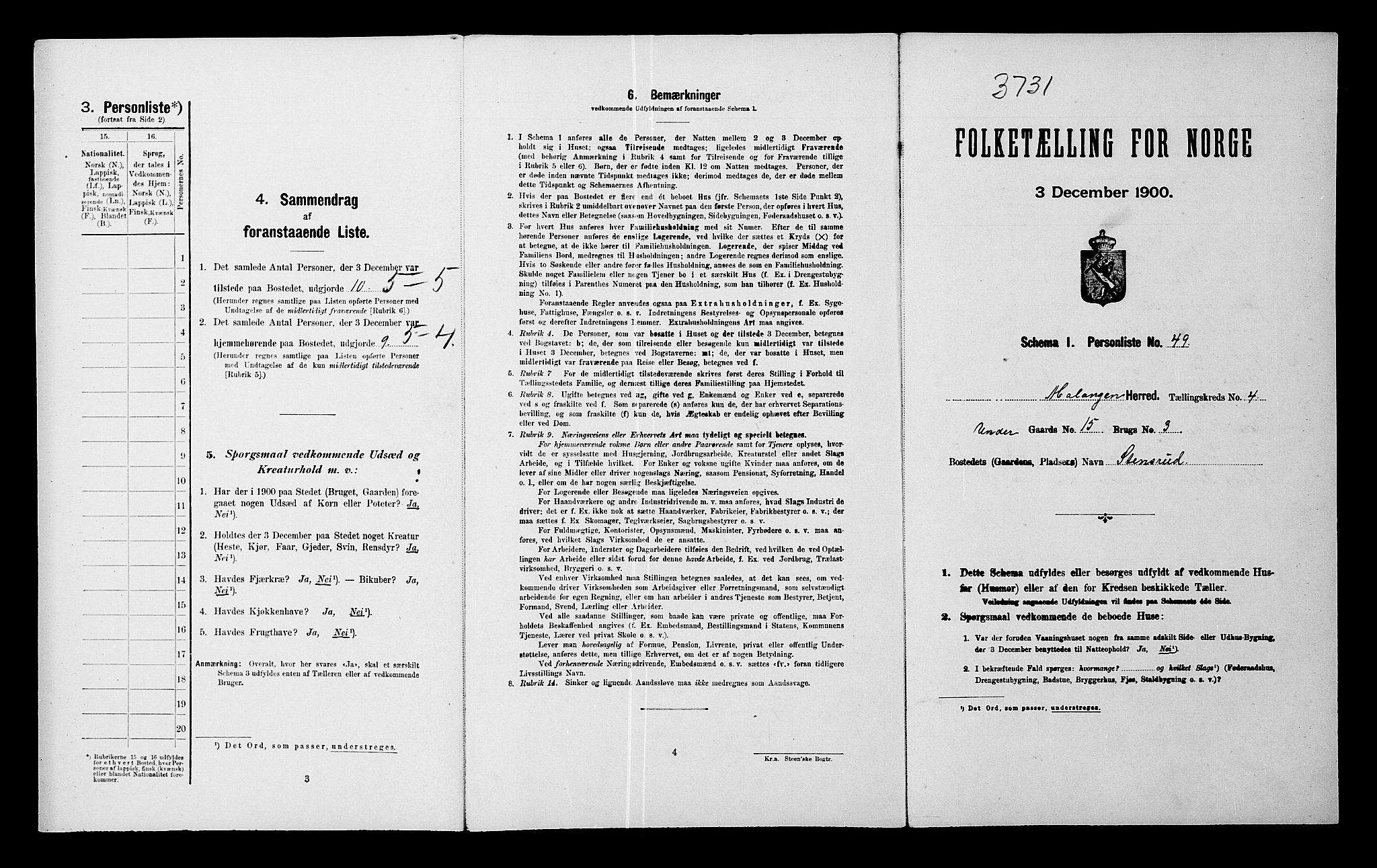 SATØ, 1900 census for Malangen, 1900, p. 301