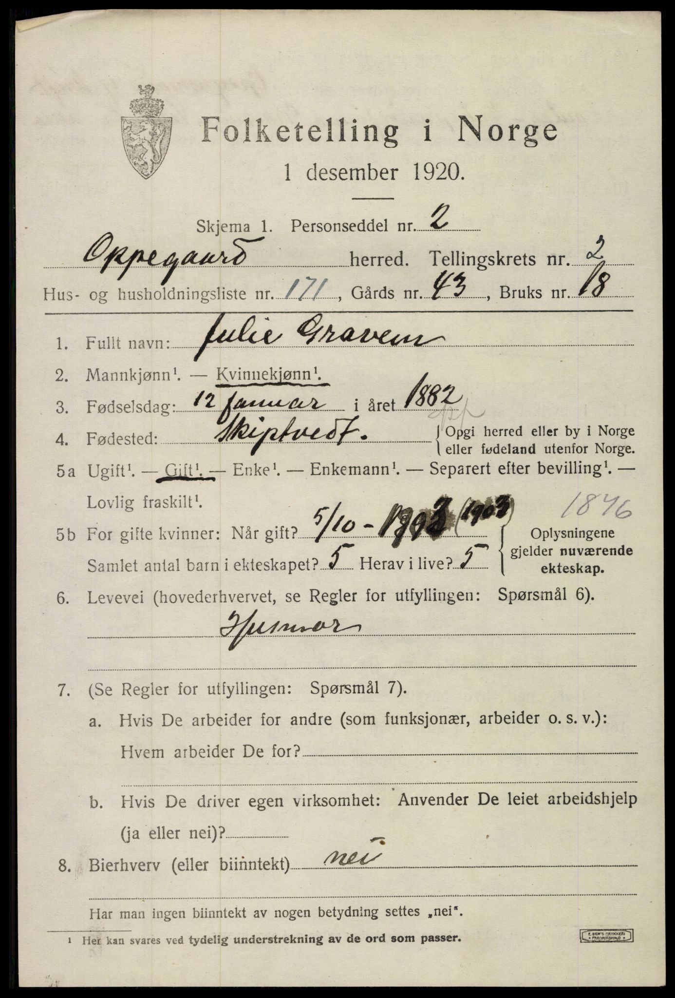 SAO, 1920 census for Oppegård, 1920, p. 4069