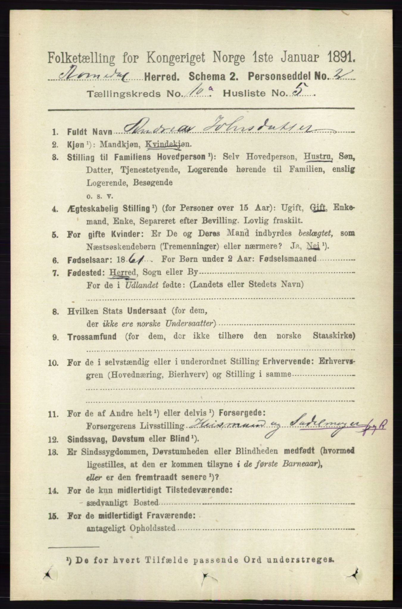 RA, 1891 census for 0416 Romedal, 1891, p. 4838
