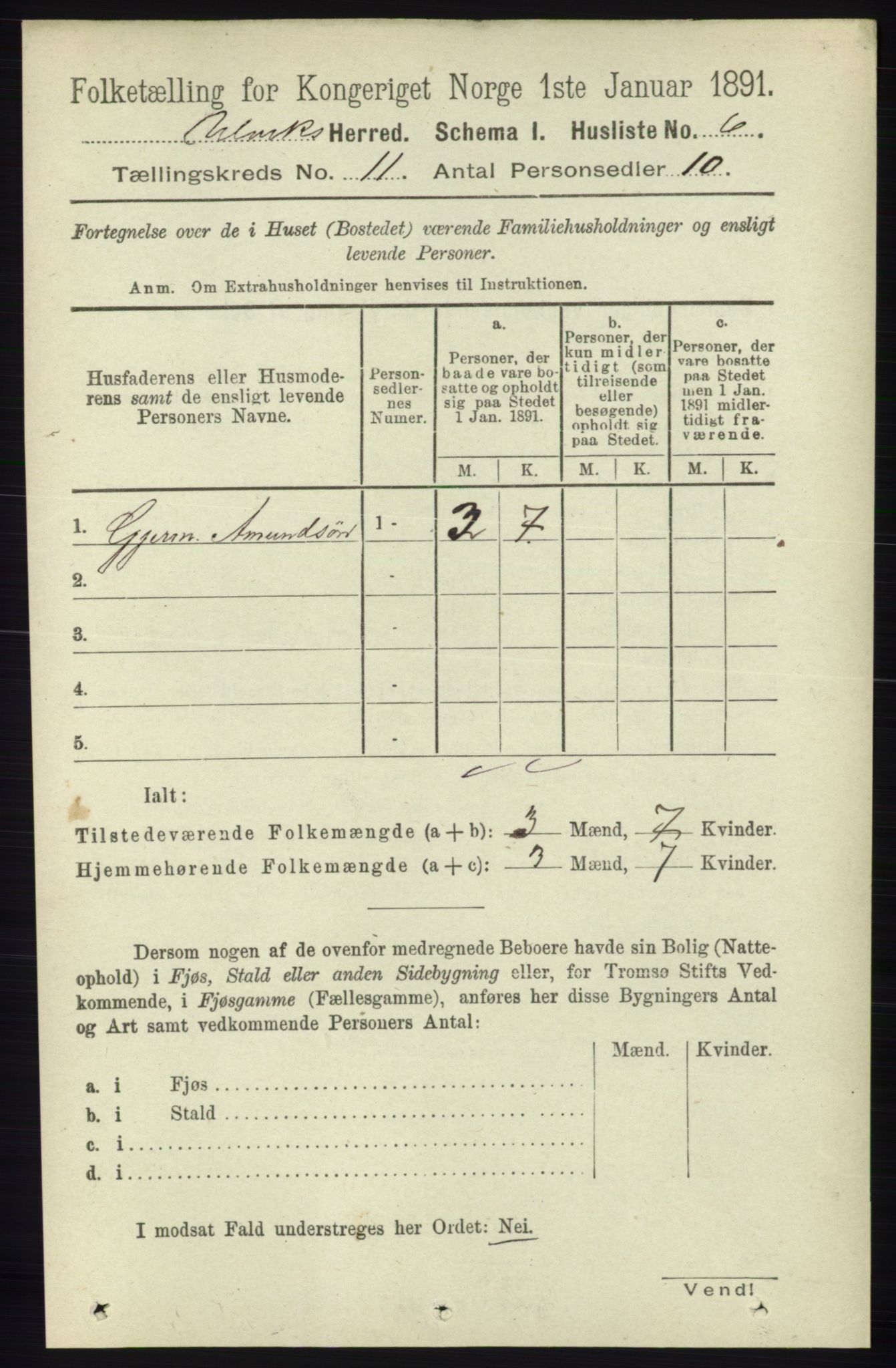 RA, 1891 census for 1233 Ulvik, 1891, p. 3445