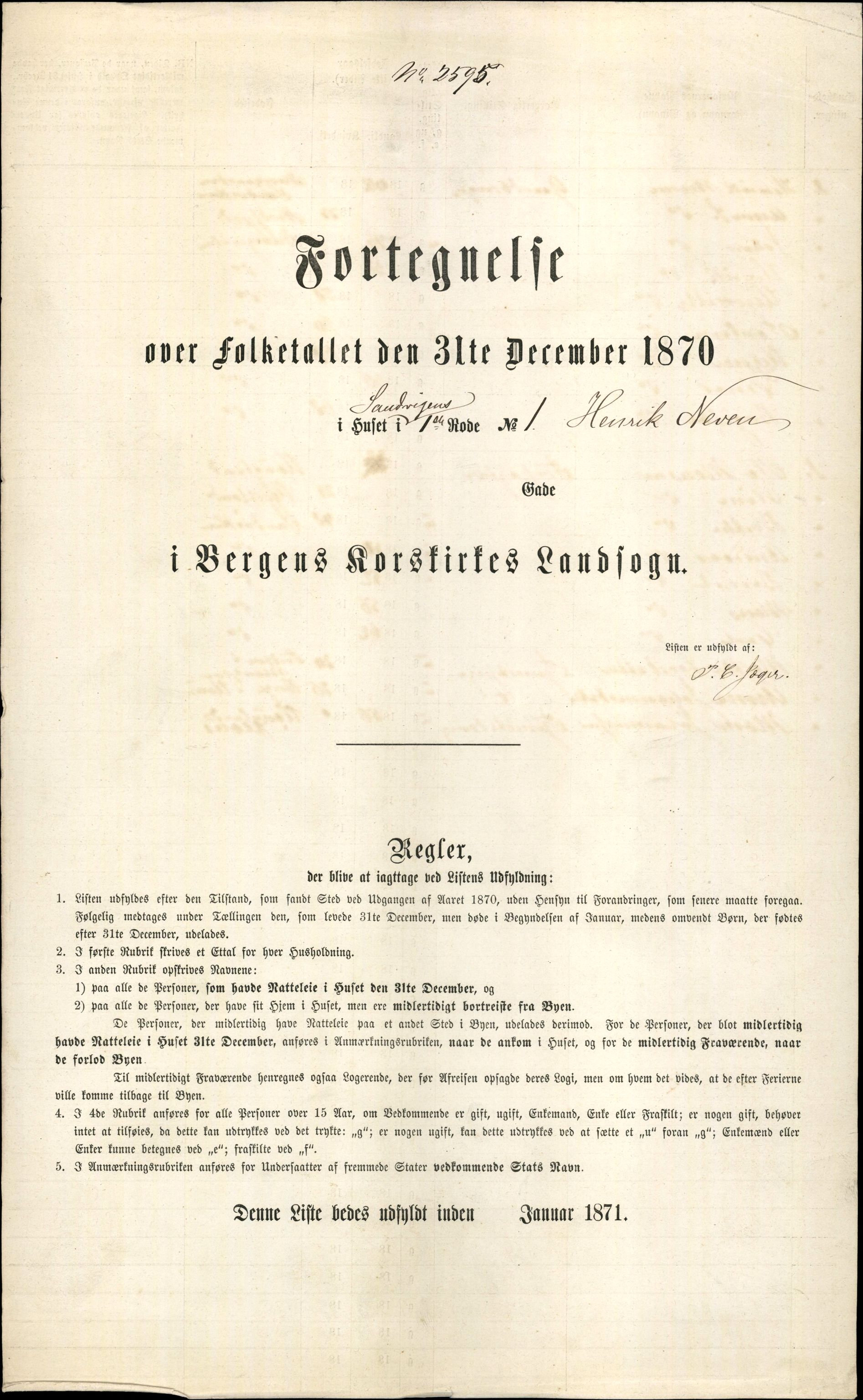 RA, 1870 census for 1301 Bergen, 1870