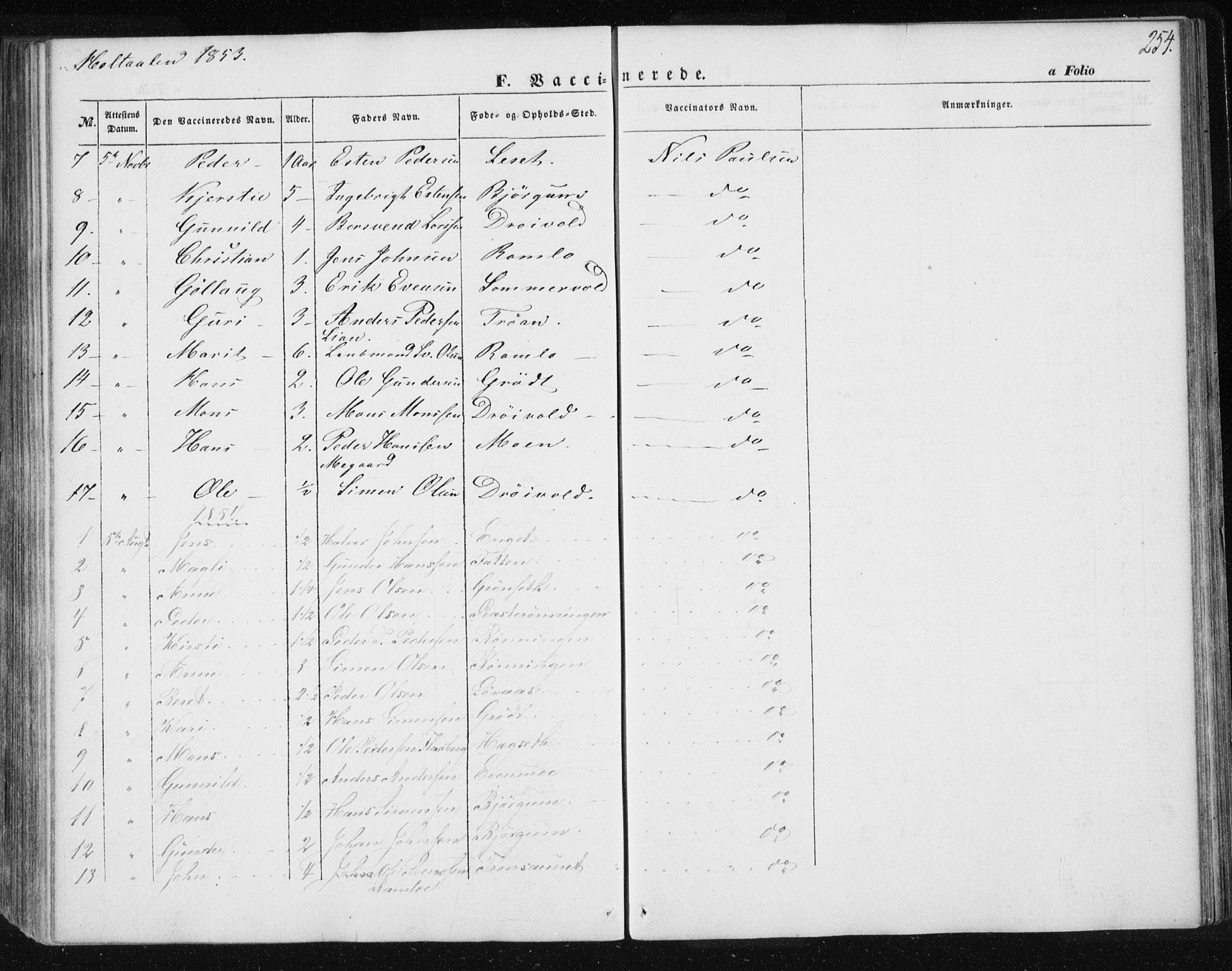 Ministerialprotokoller, klokkerbøker og fødselsregistre - Sør-Trøndelag, SAT/A-1456/685/L0963: Parish register (official) no. 685A06 /1, 1846-1859, p. 254