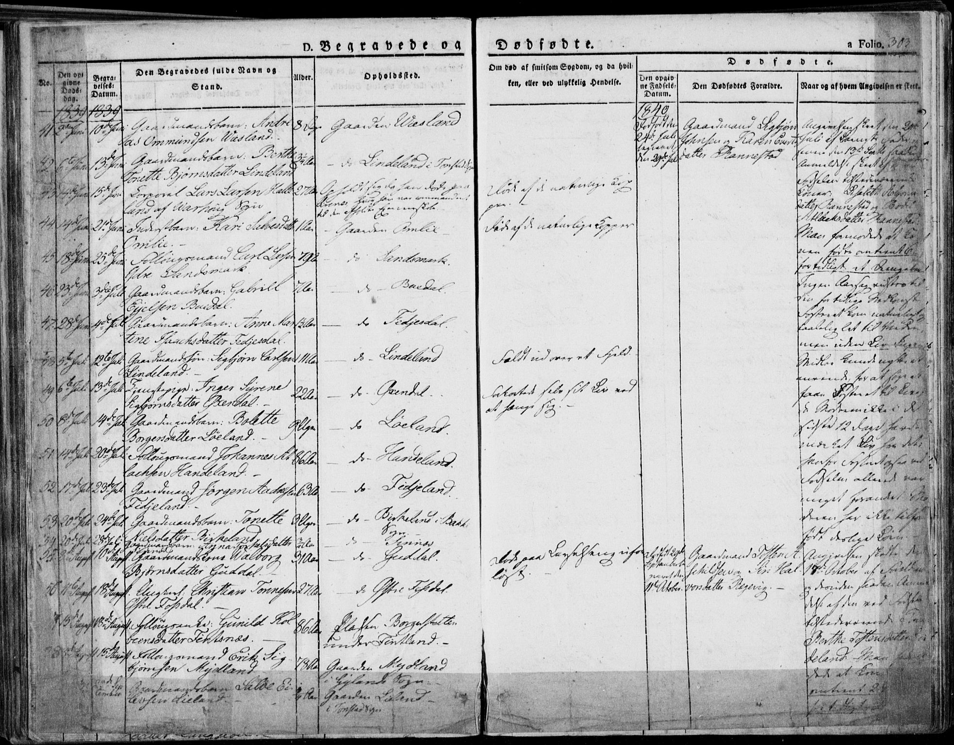 Bakke sokneprestkontor, AV/SAK-1111-0002/F/Fa/Faa/L0004: Parish register (official) no. A 4, 1834-1846, p. 303