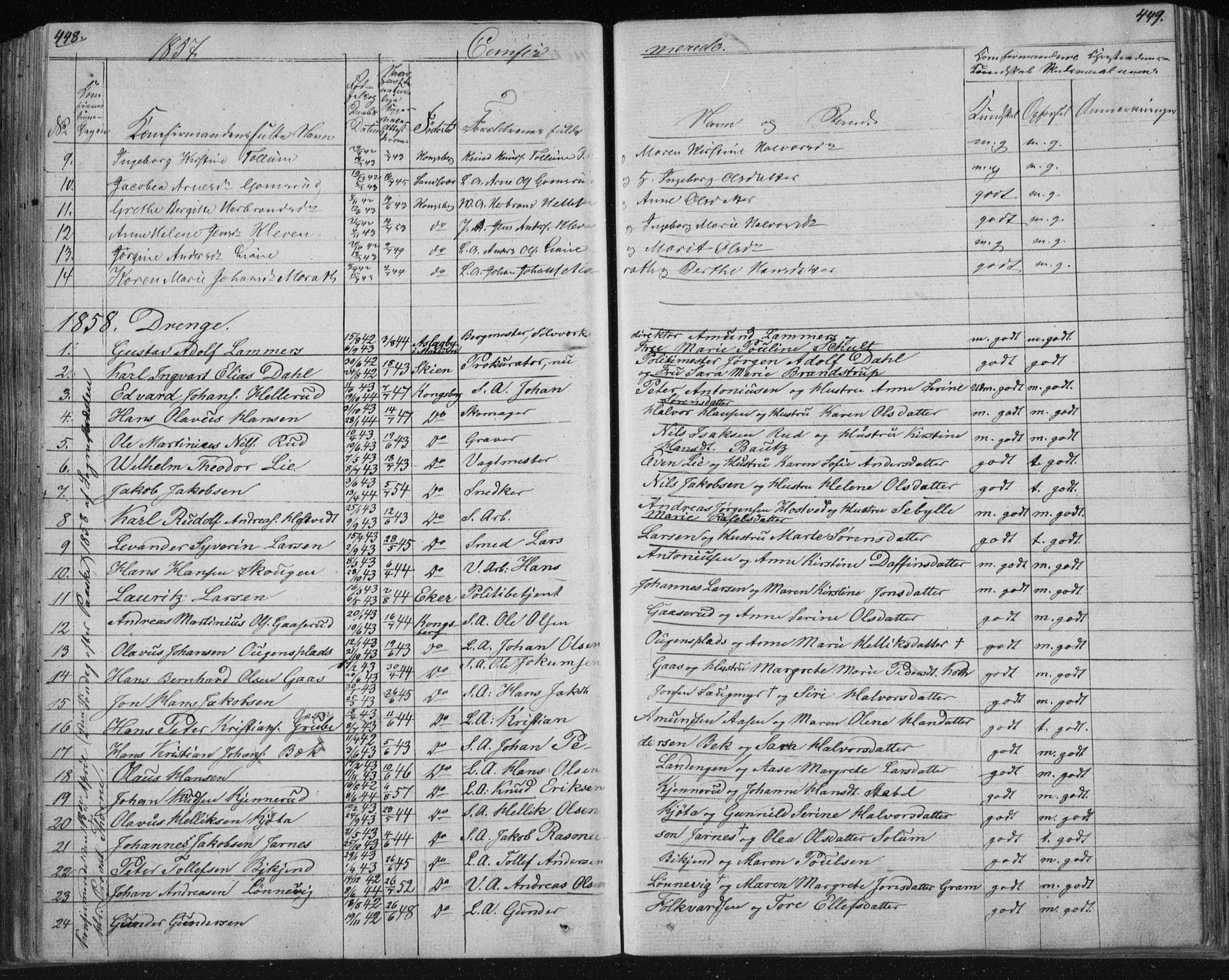 Kongsberg kirkebøker, SAKO/A-22/F/Fa/L0009: Parish register (official) no. I 9, 1839-1858, p. 448-449