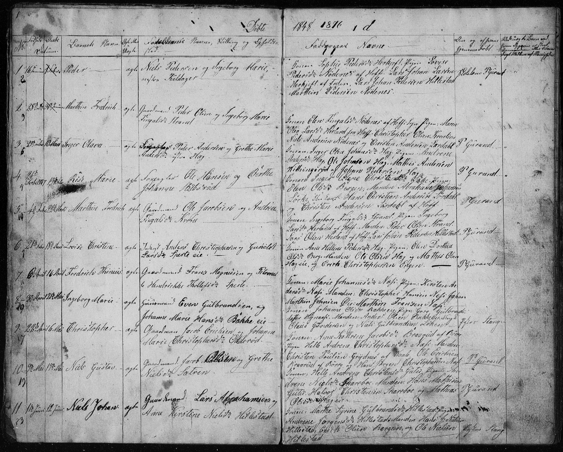 Botne kirkebøker, SAKO/A-340/G/Gb/L0001: Parish register (copy) no. II 1, 1848-1860, p. 1