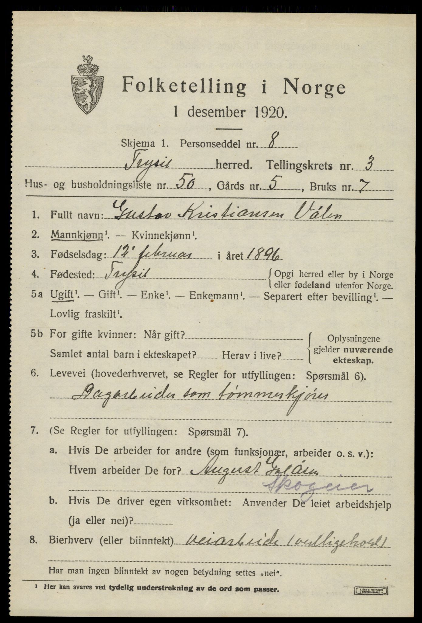 SAH, 1920 census for Trysil, 1920, p. 4079