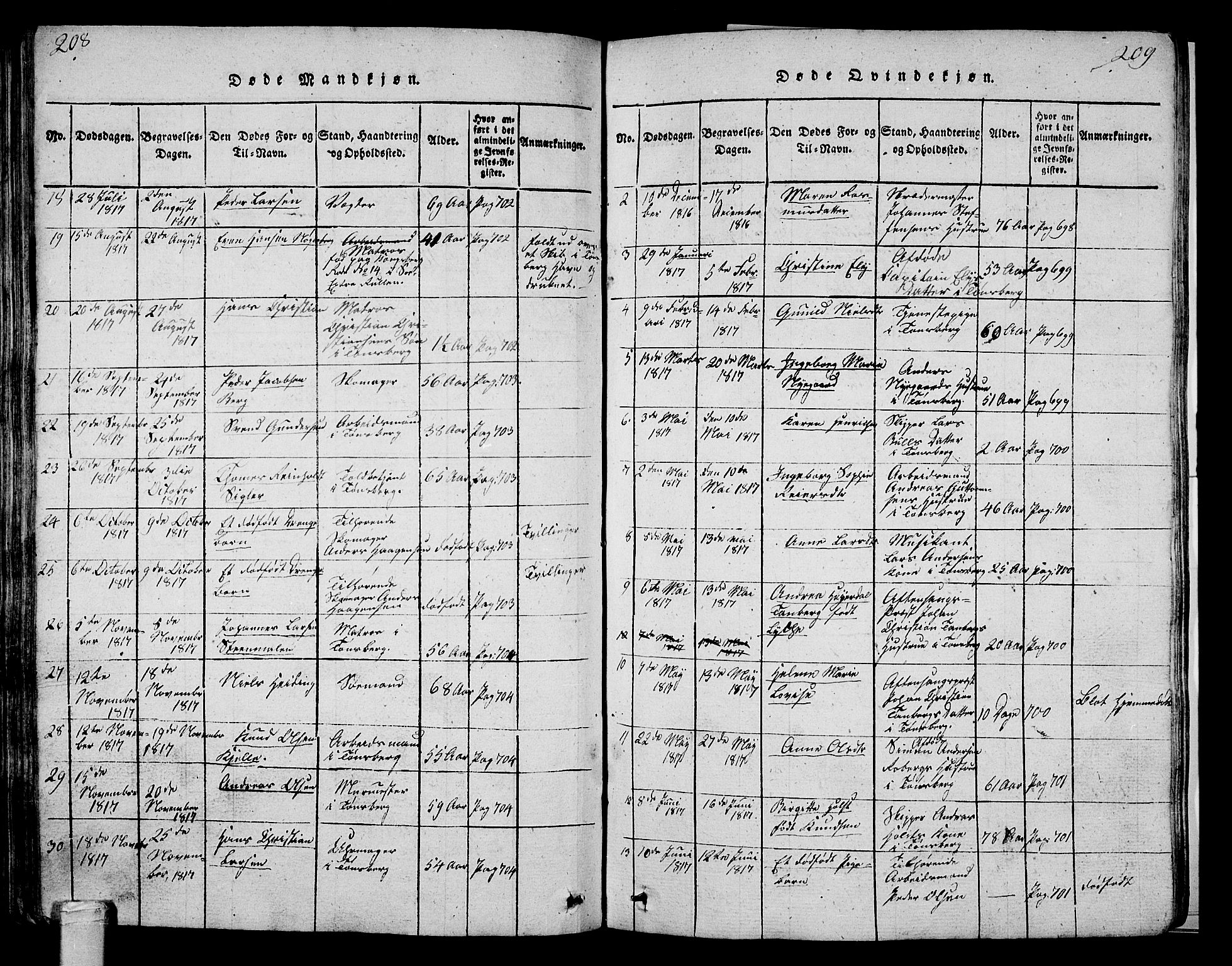Tønsberg kirkebøker, SAKO/A-330/G/Ga/L0001: Parish register (copy) no. 1, 1813-1826, p. 208-209