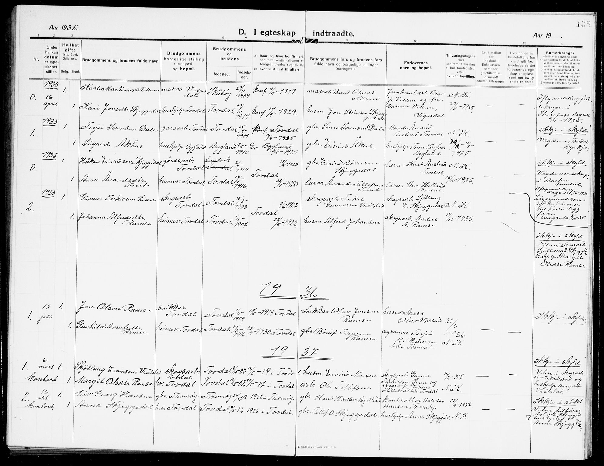 Åmli sokneprestkontor, SAK/1111-0050/F/Fb/Fbb/L0003: Parish register (copy) no. B 3, 1906-1941, p. 168