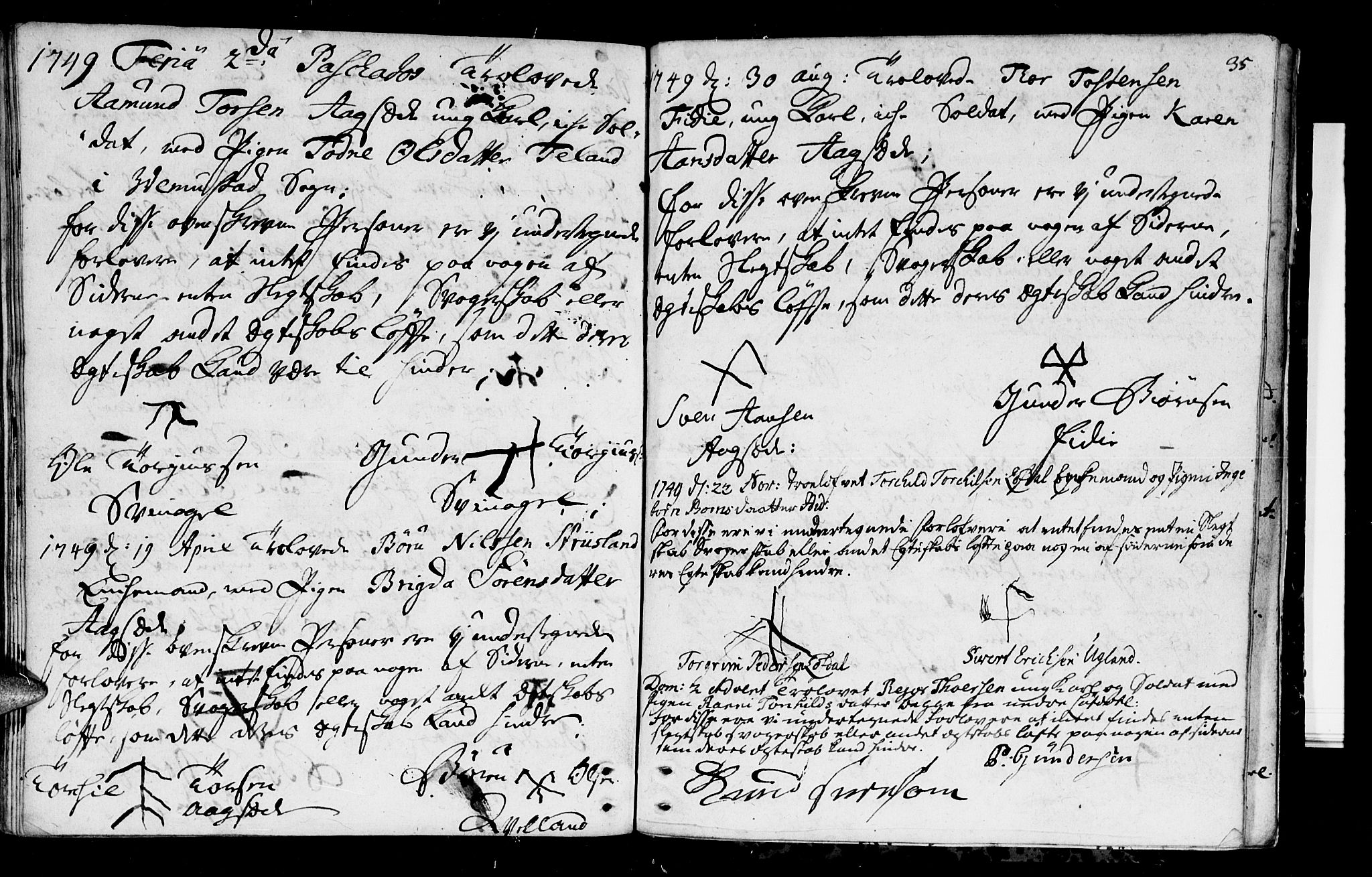 Holum sokneprestkontor, AV/SAK-1111-0022/F/Fa/Fab/L0001: Parish register (official) no. A 1, 1720-1752, p. 35