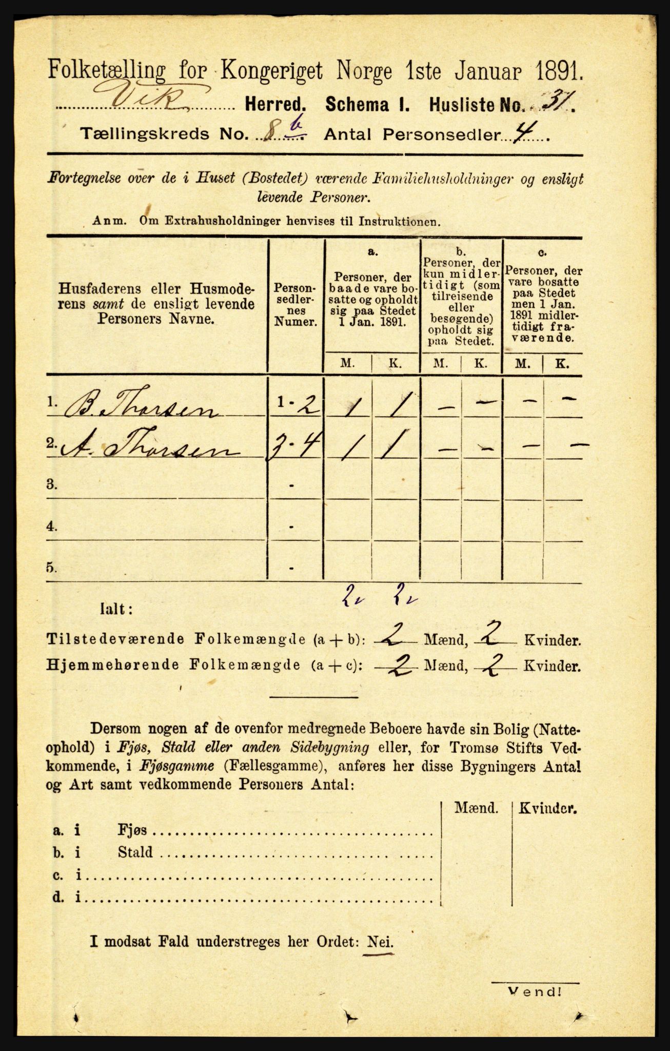 RA, 1891 census for 1417 Vik, 1891, p. 3691